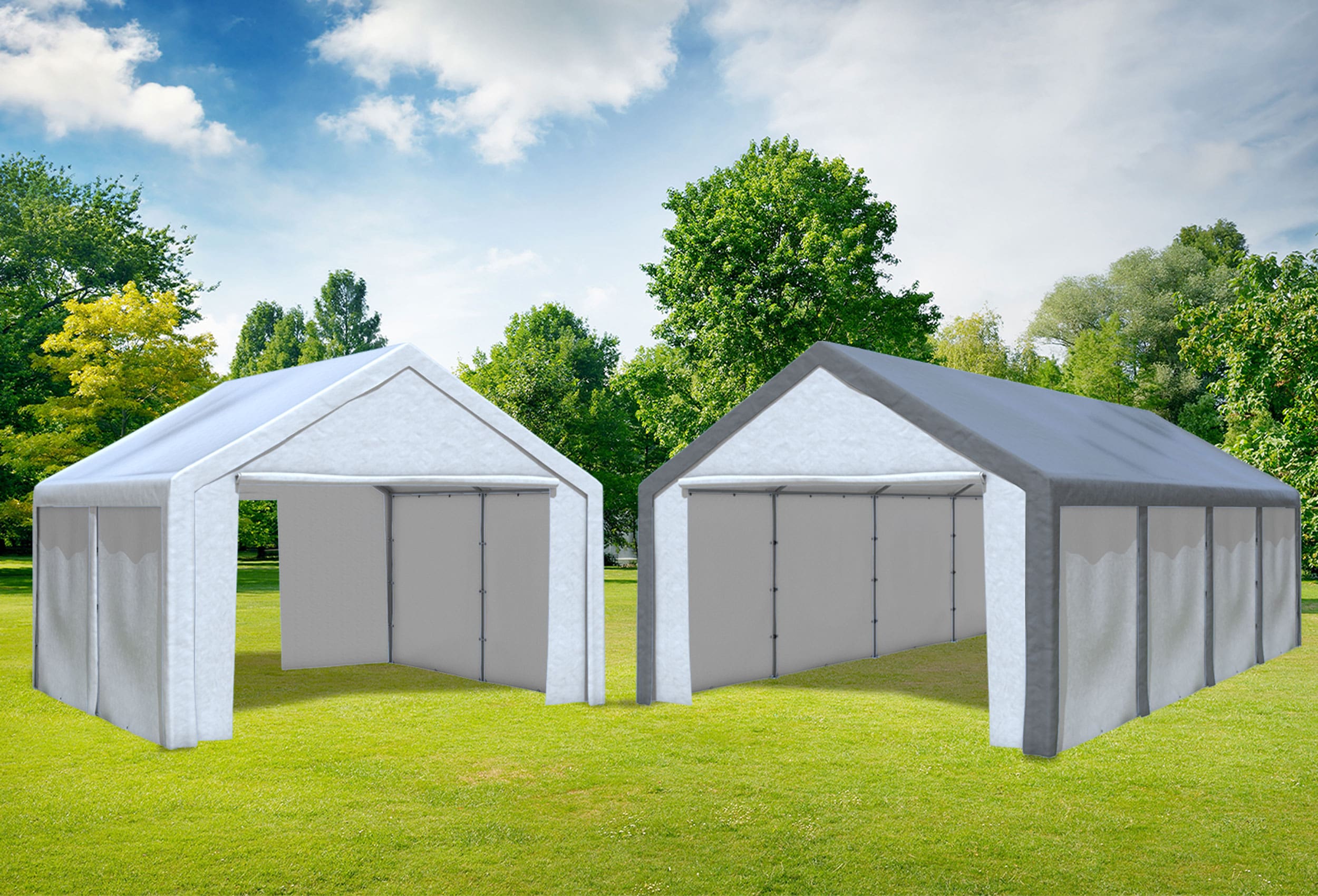 4x8 m 2in1 Kombizelt mit extra 4x4 m Dach, PE grau weiß