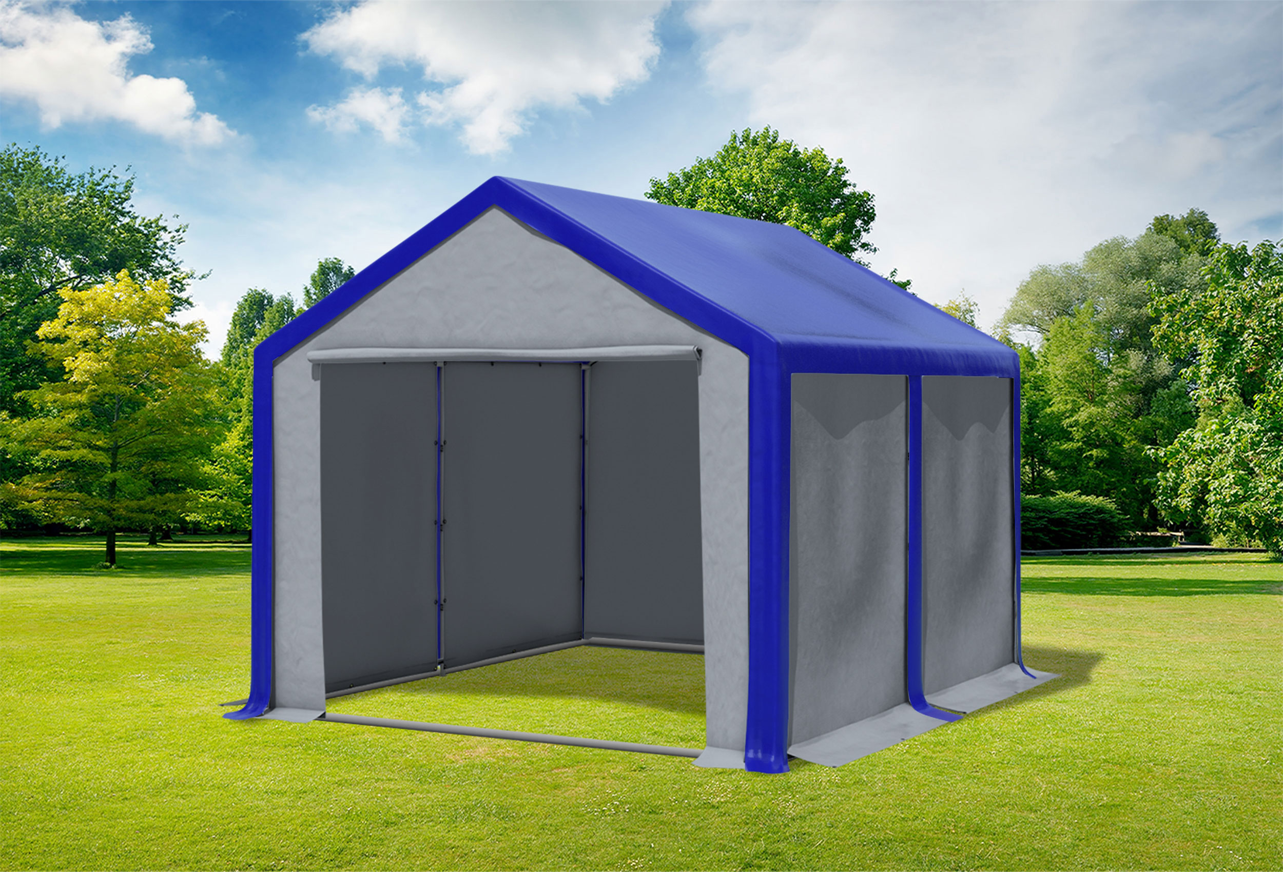 3x4 m Partyzelt, PVC blau grau