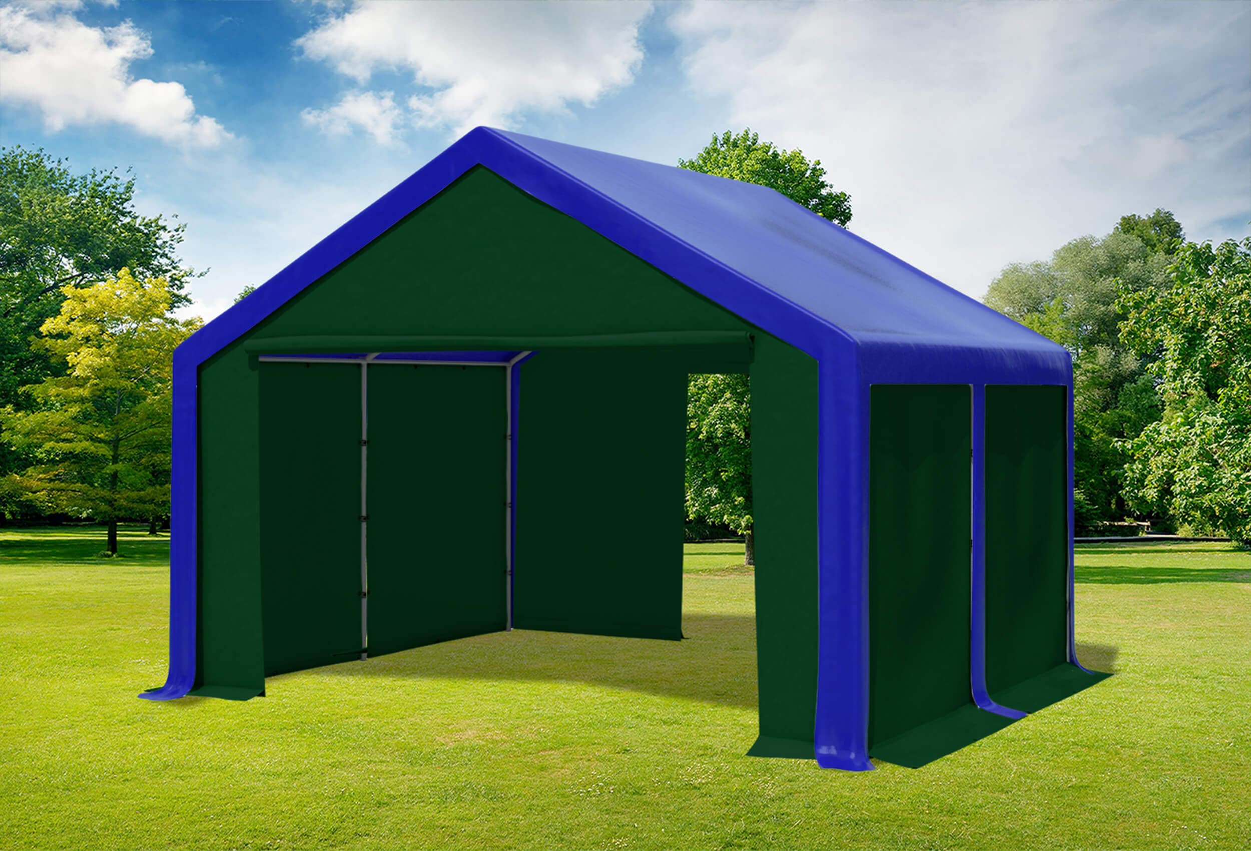 4x4 m Partyzelt, PVC blau grün