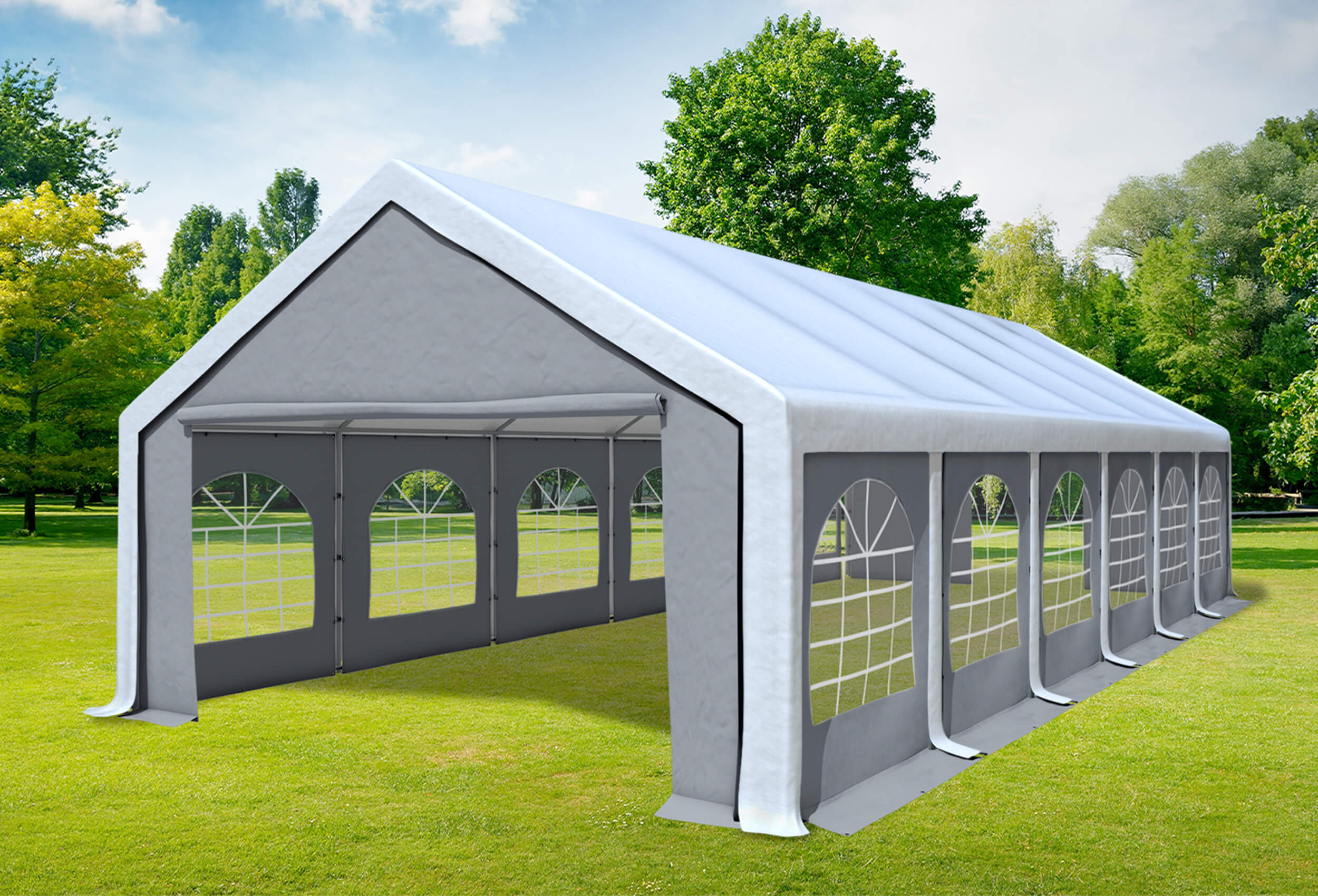 5x12 m Partyzelt, PVC weiß grau