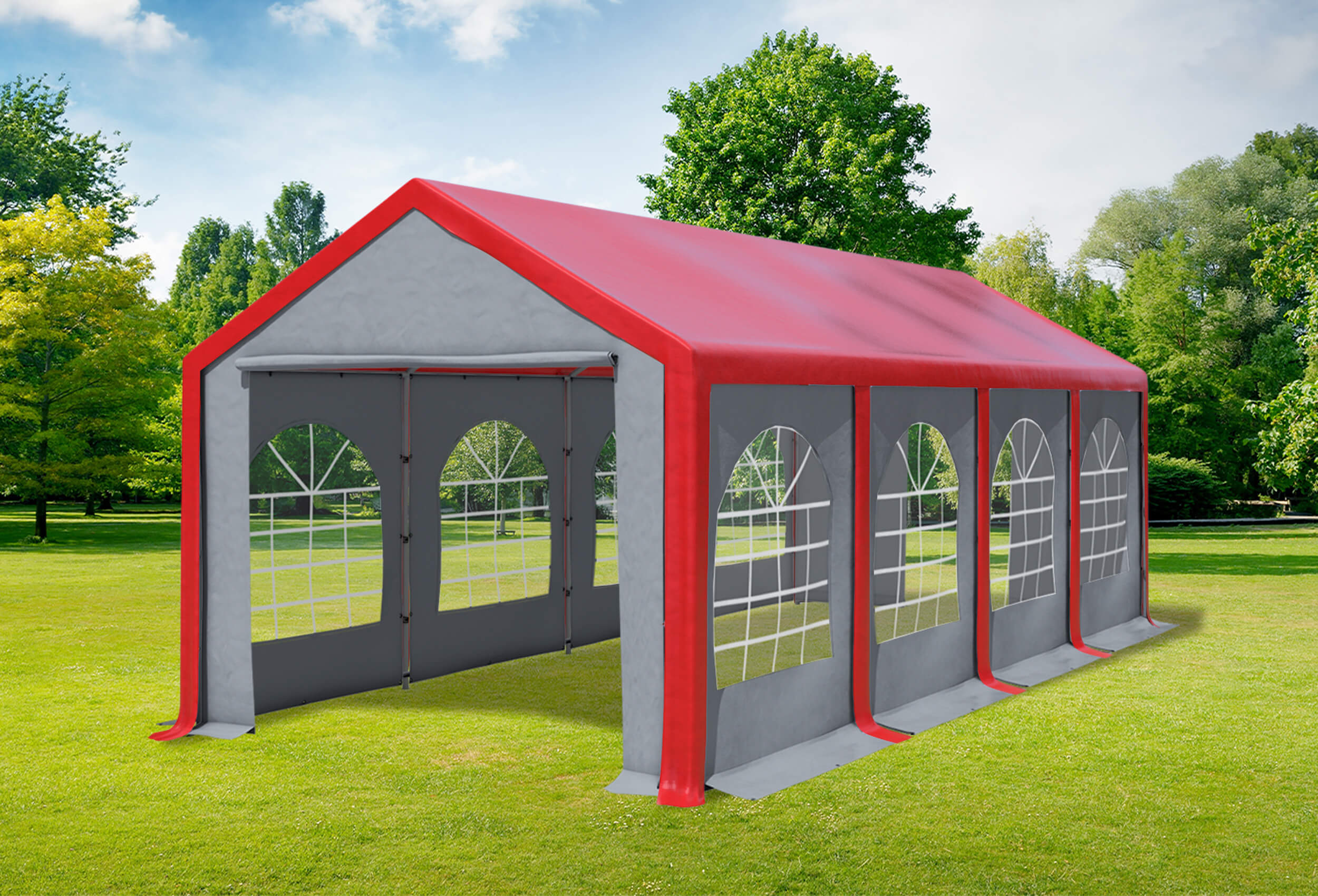 3x8 m Partyzelt, PVC rot grau