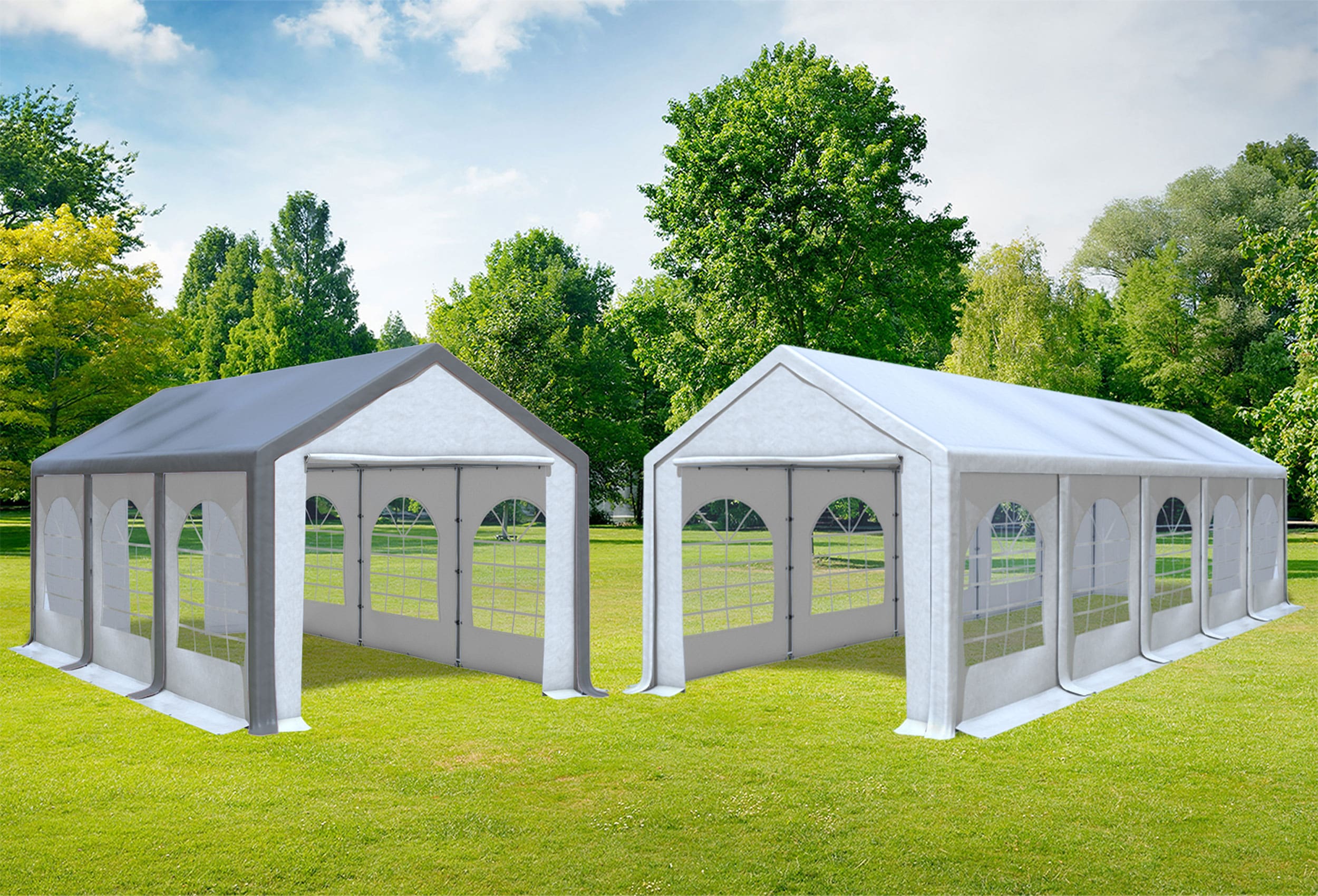 3x10 m 2in1 Kombizelt mit extra 3x6 m Dach, PVC weiß grau