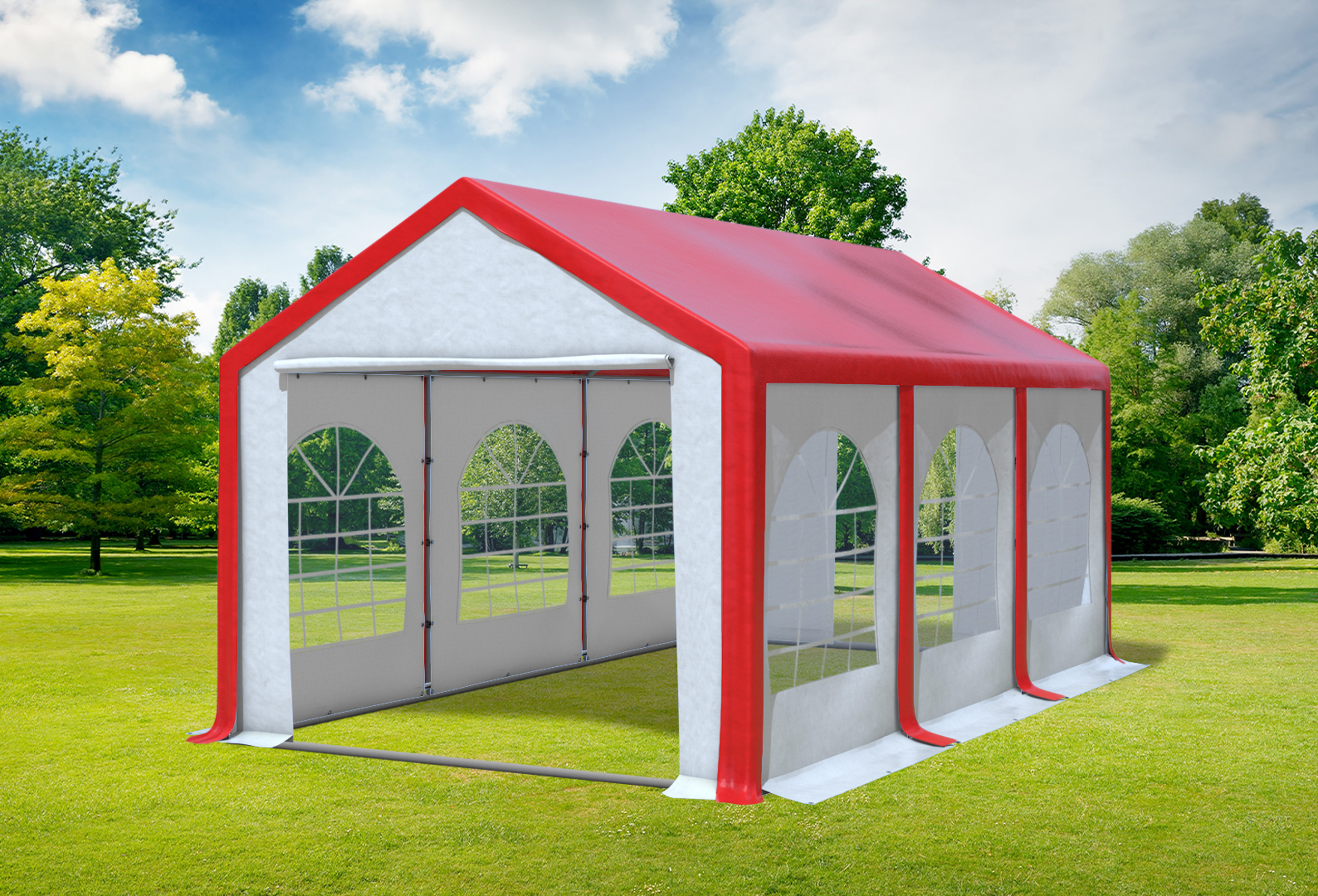 3x6 m Partyzelt, PVC rot weiß