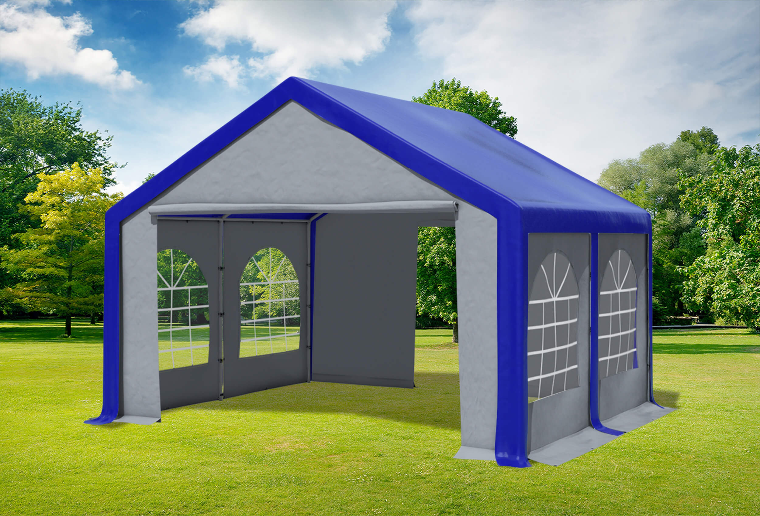 4x4 m Partyzelt, PVC blau grau