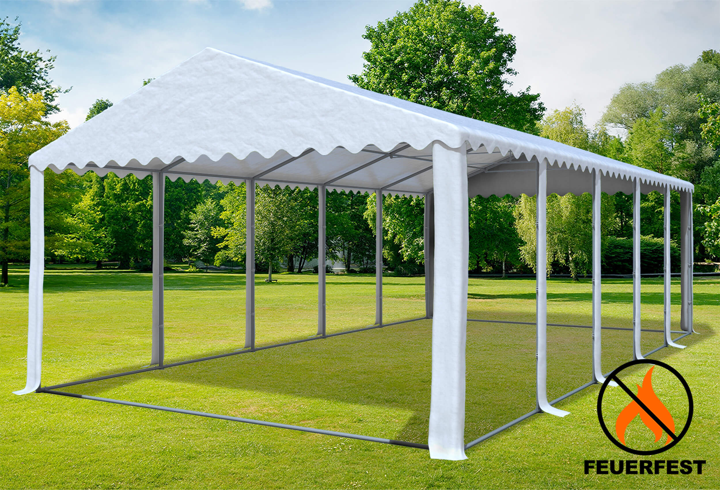 5x10 m Partyzelt, 2,6m Seitenhöhe PVC feuersicher weiß