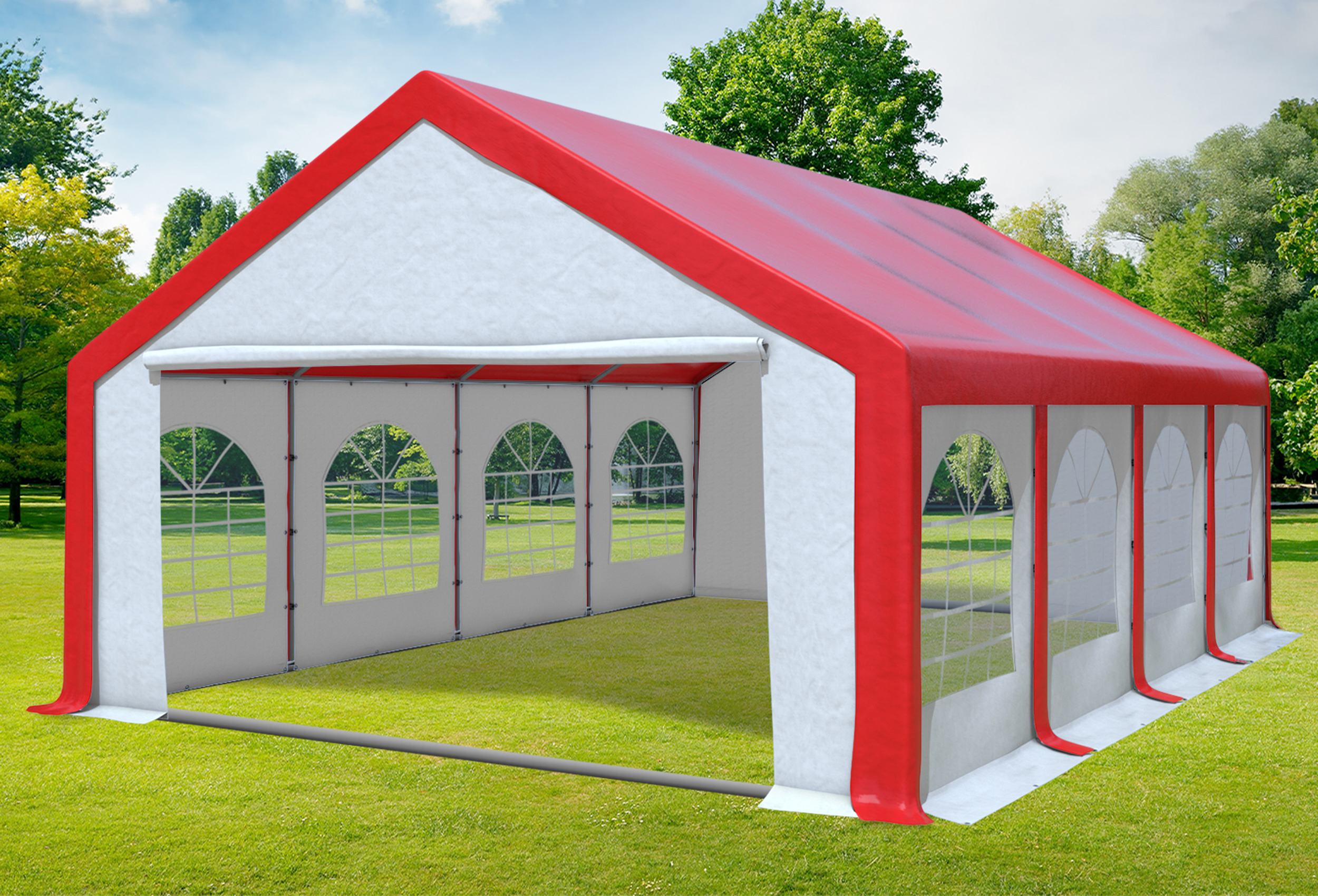 5x8 m Partyzelt, PVC rot weiß