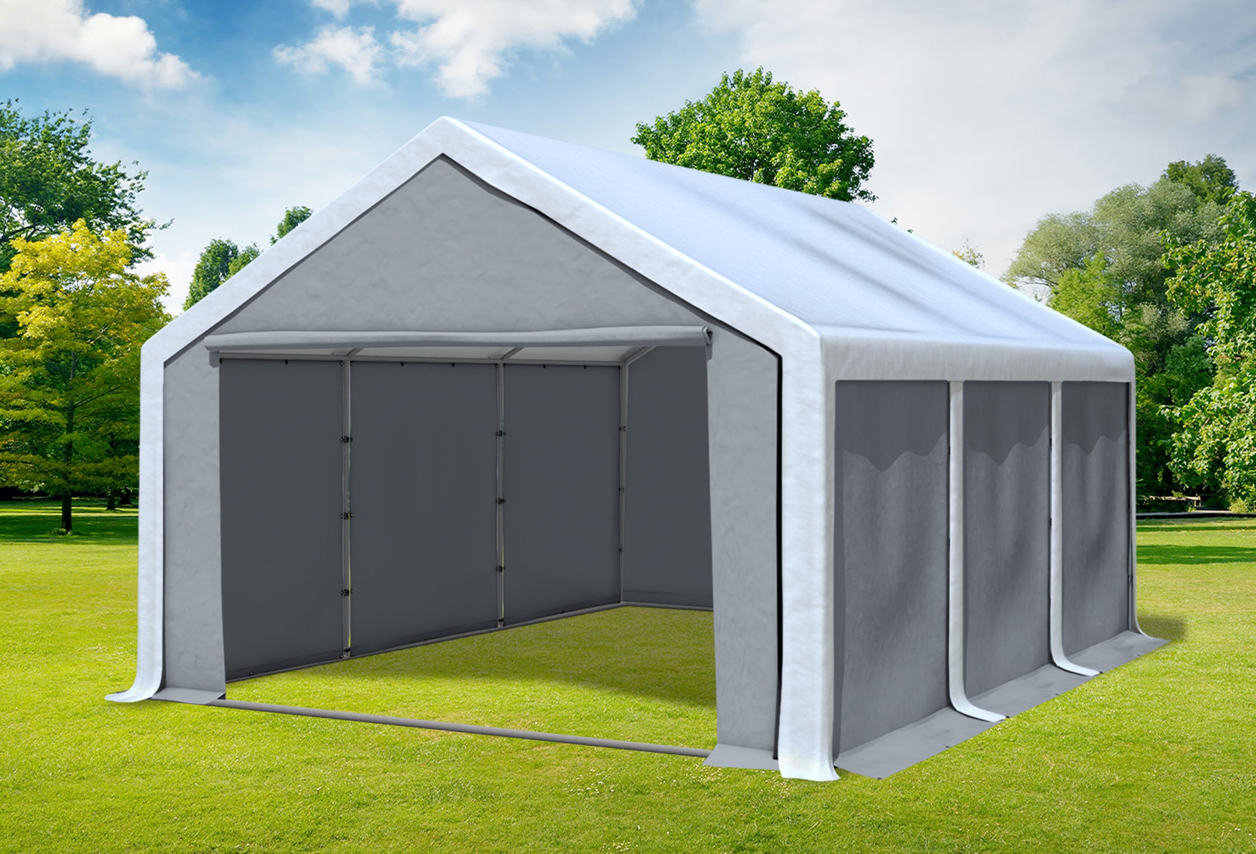 4x6 m Partyzelt, PVC weiß grau