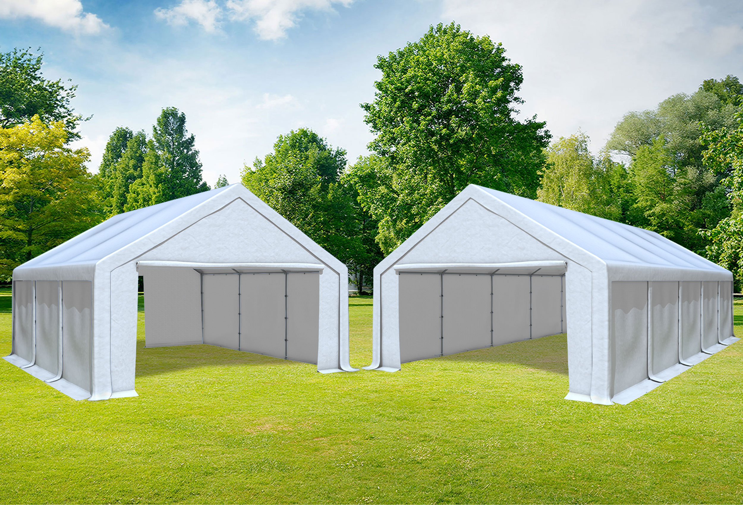 5x10 m 2in1 Kombizelt mit extra 5x6 m Dach, PVC weiß