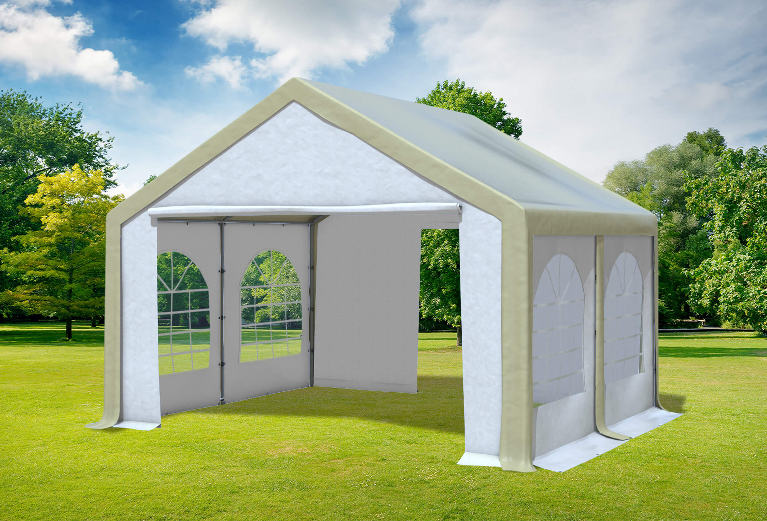 4x4 m Partyzelt, PVC braun weiß
