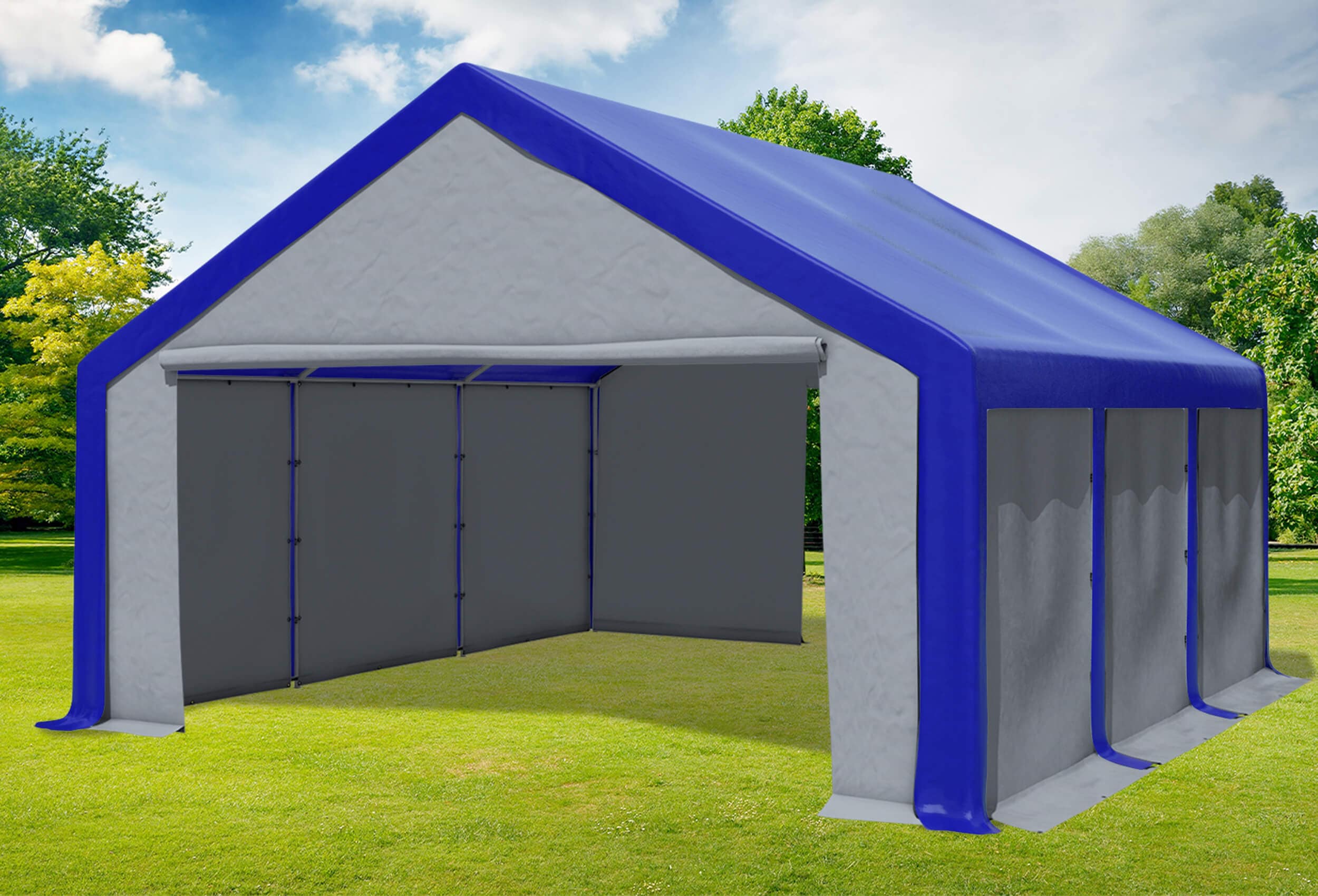 5x6 m Partyzelt, PVC blau grau
