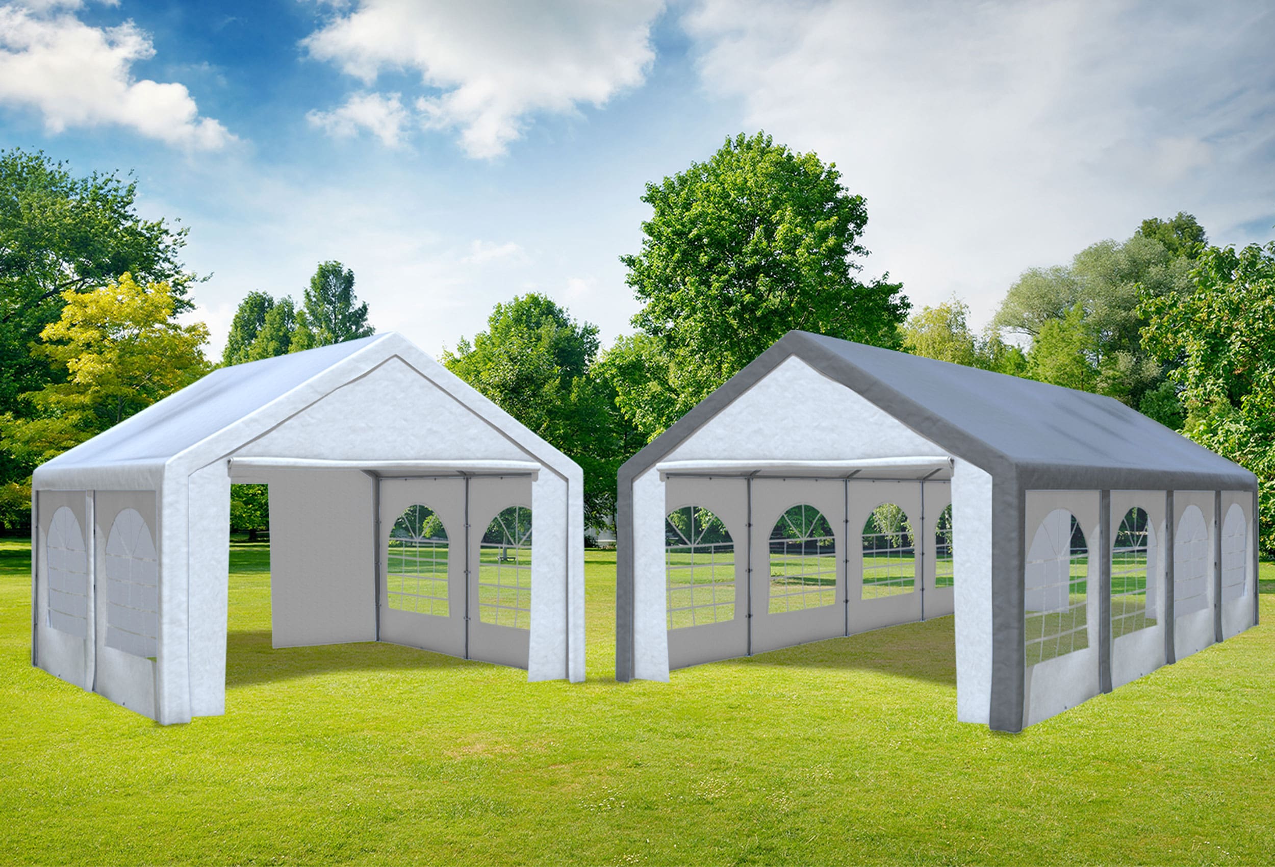 4x8 m 2in1 Kombizelt mit extra 4x4 m Dach, PE grau weiß
