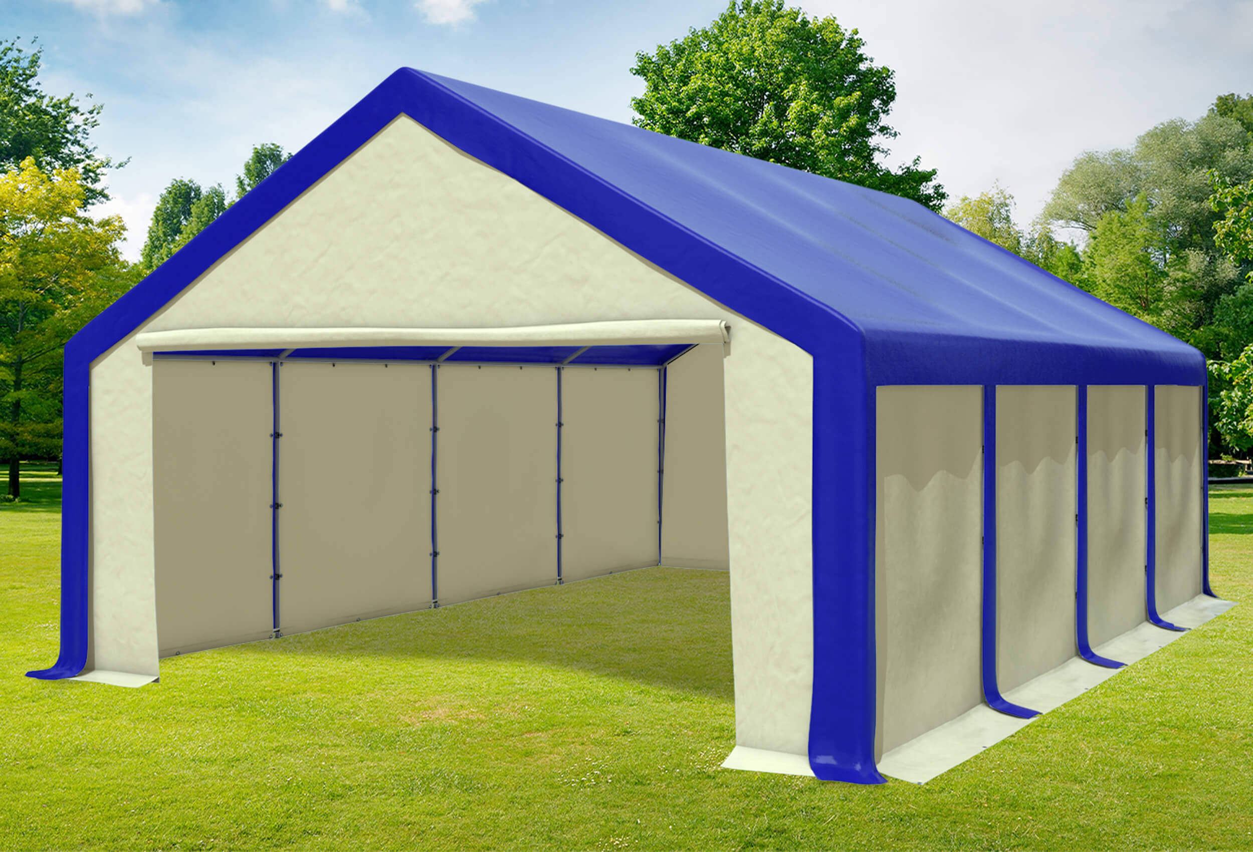5x8 m Partyzelt, PVC blau Beige