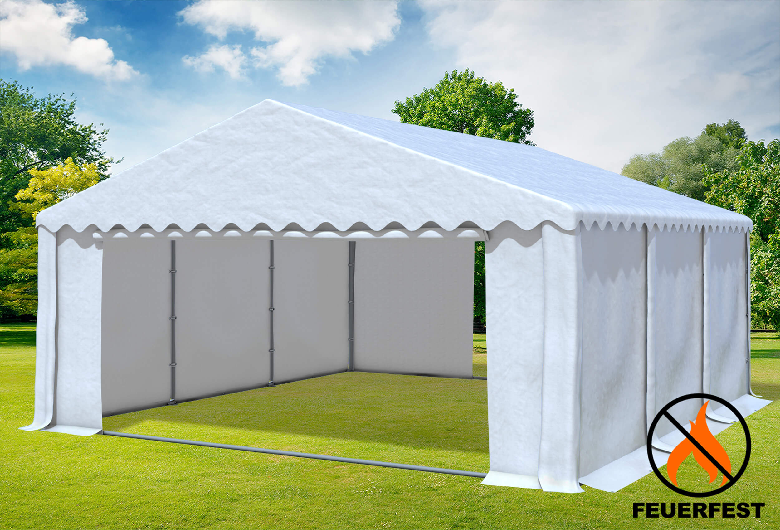 5x6 m Partyzelt, PVC feuersicher weiß