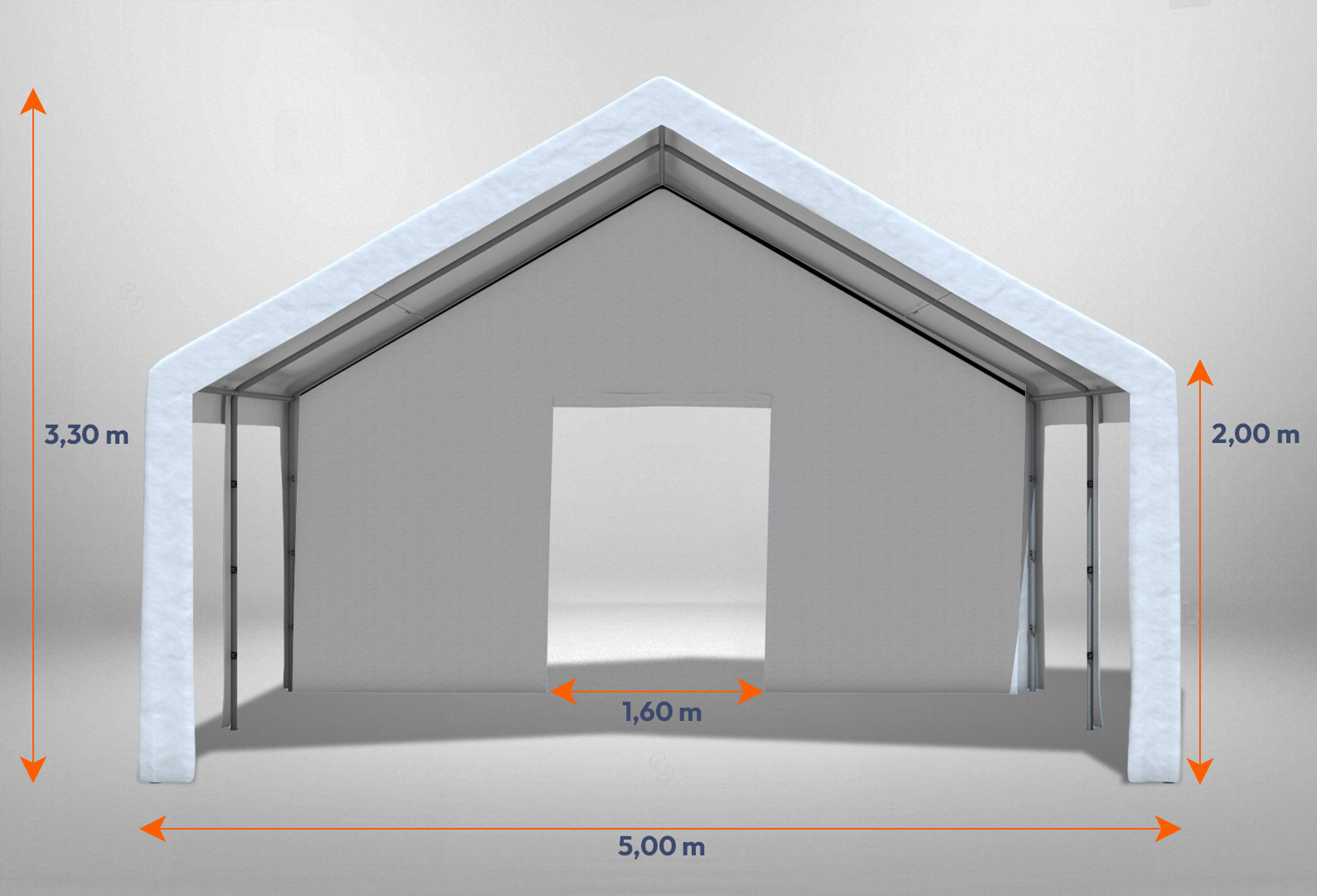 Giebelteil mit kleiner Tür 5m für Partyzelte der Modular Serie mitsamt Bemaßung