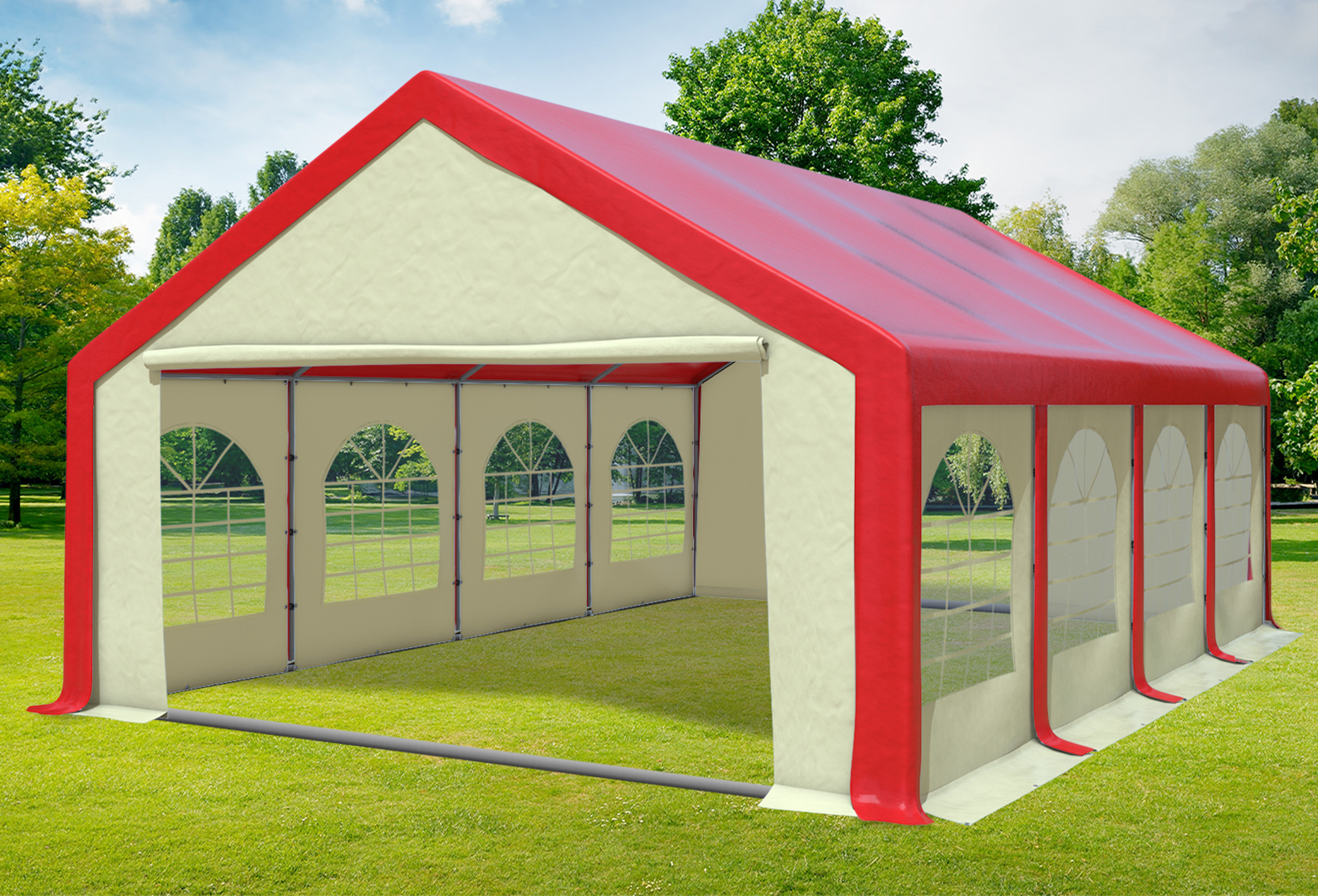 5x8 m Partyzelt, PVC rot Beige