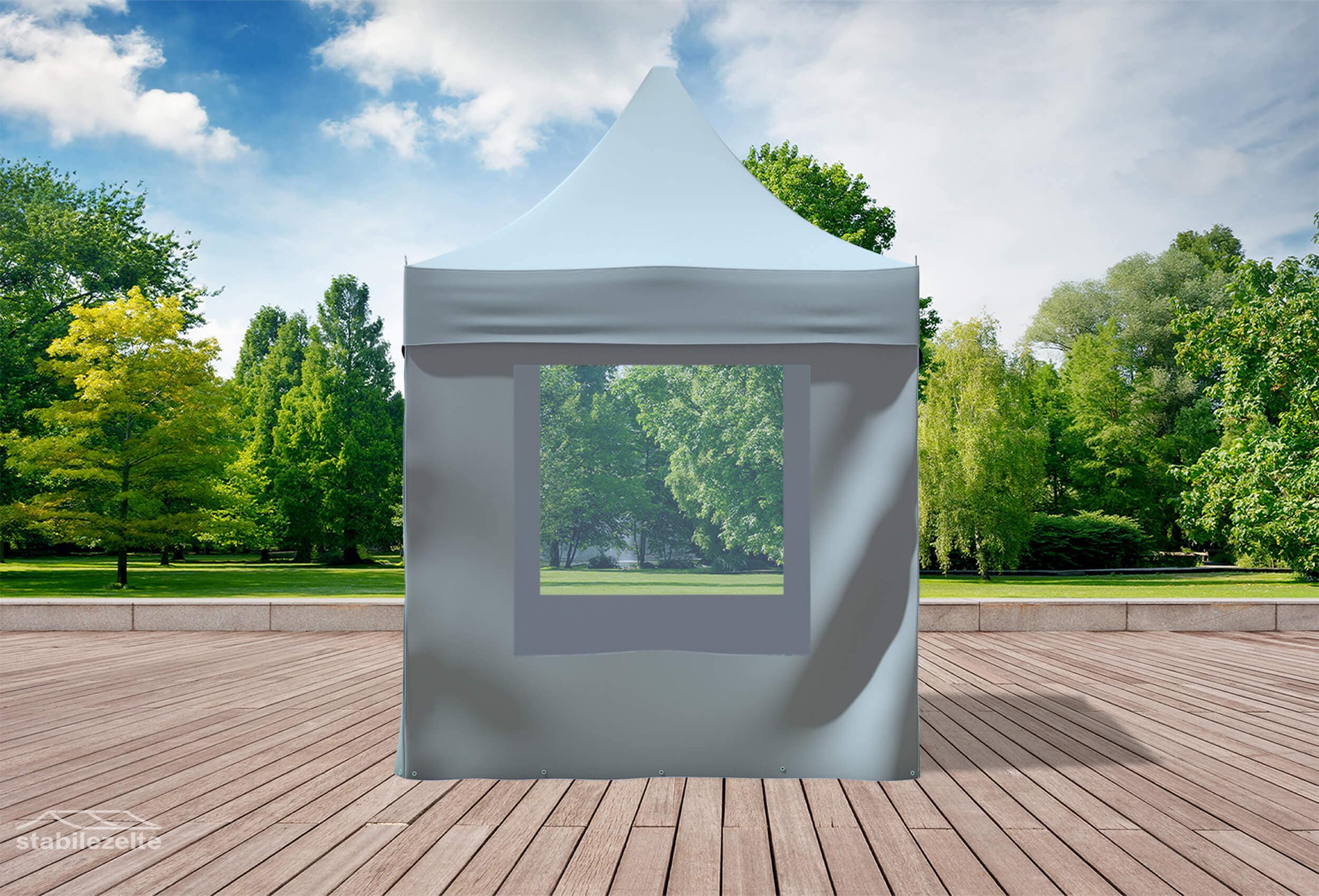 Grauer Faltpavillon mit Fenster 3 x 2m in einem Park