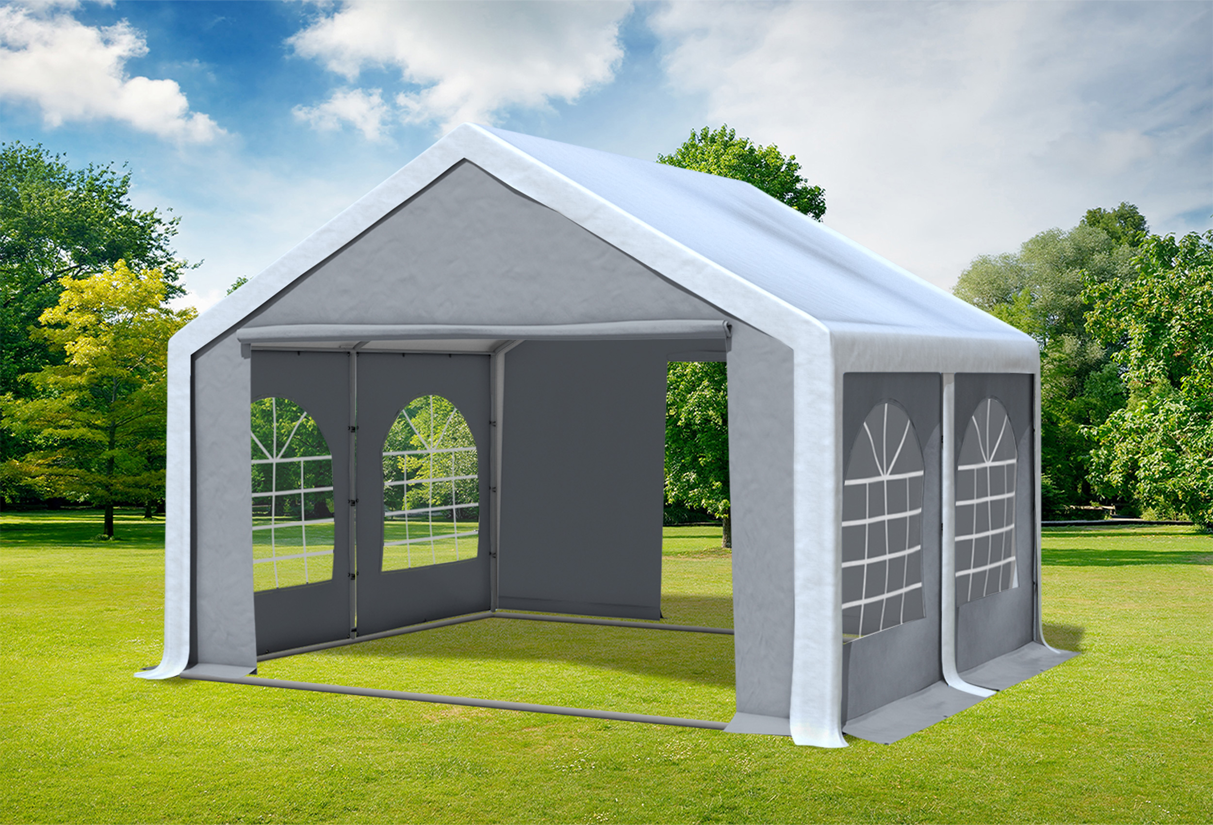 4x4 m Partyzelt, PVC weiß grau