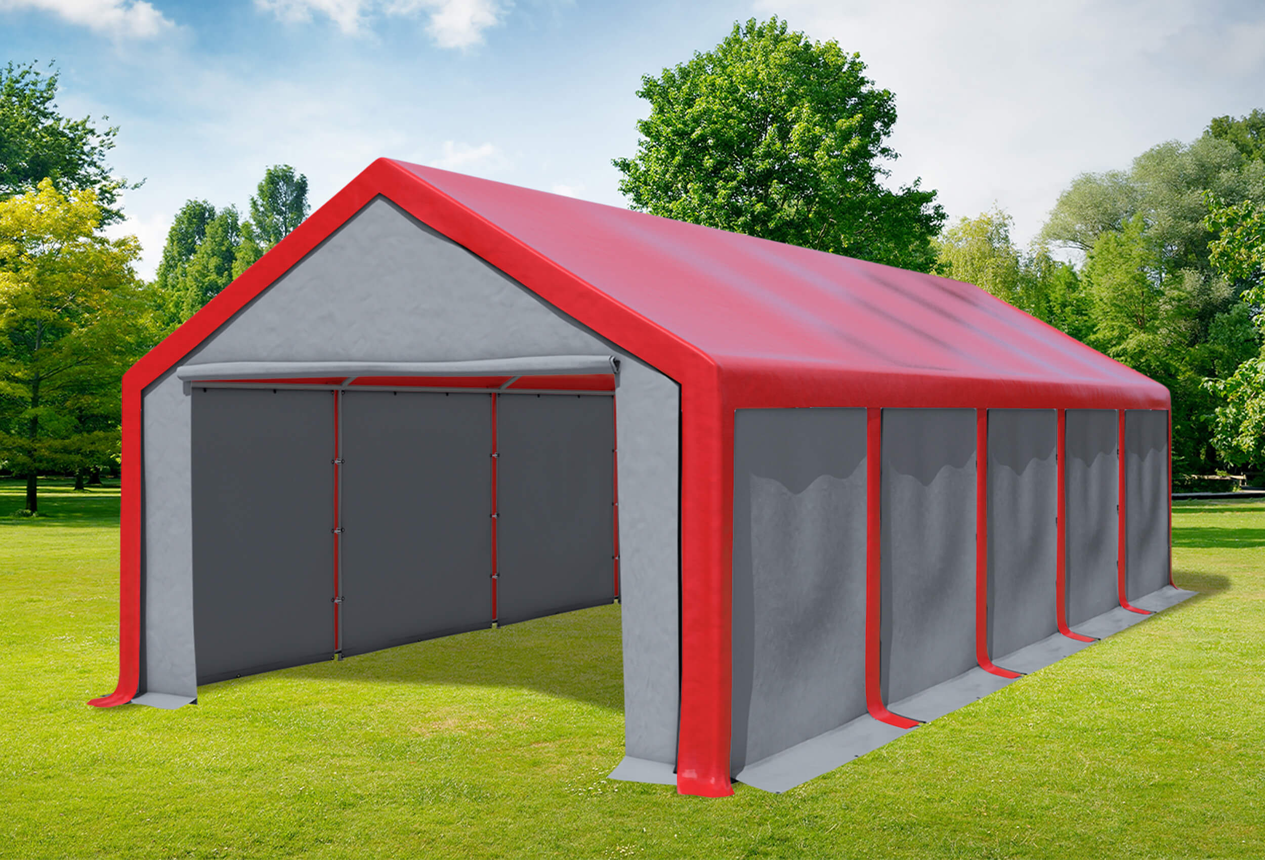 4x10 m Partyzelt, PVC rot grau