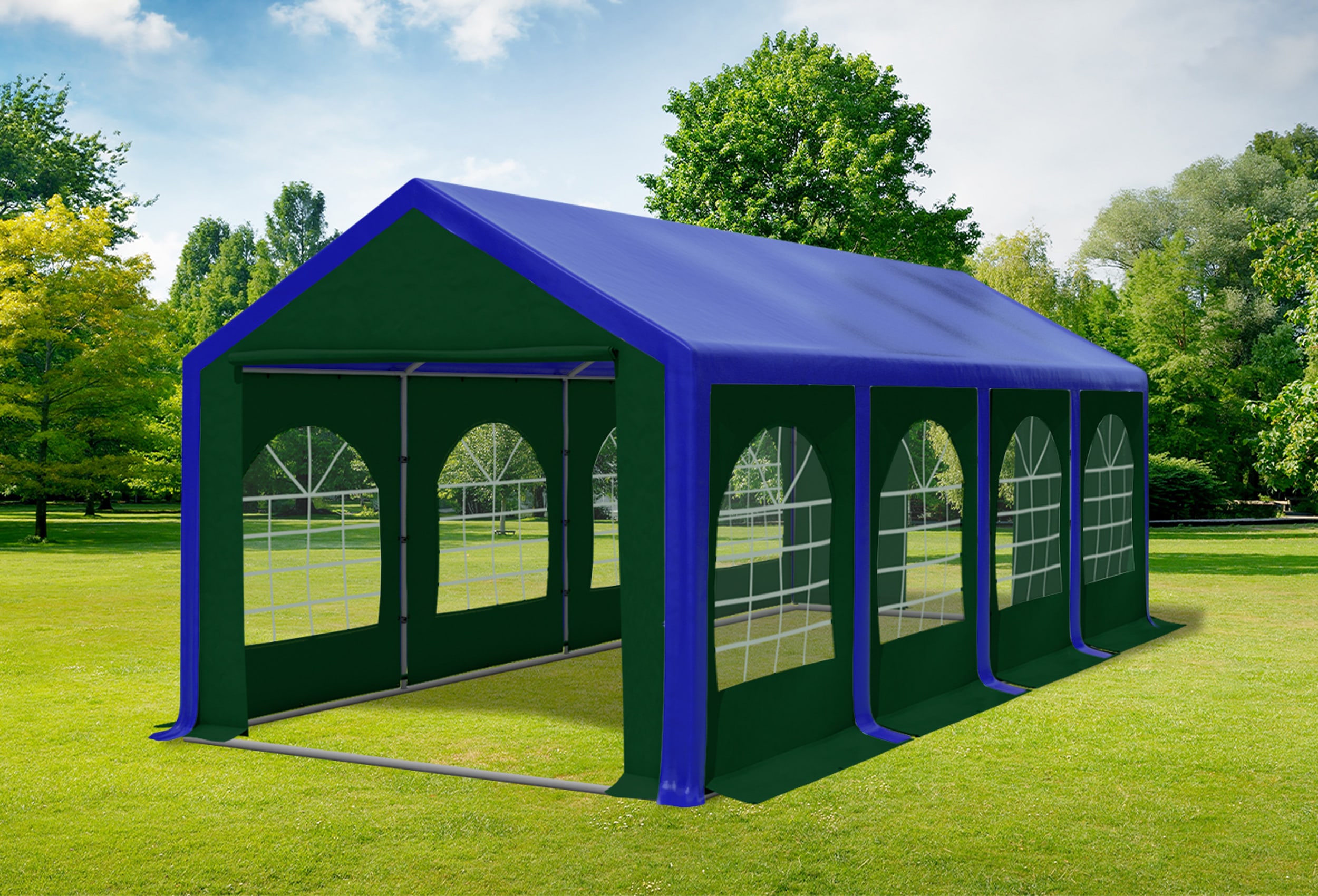 3x8 m Partyzelt, PVC blau grün