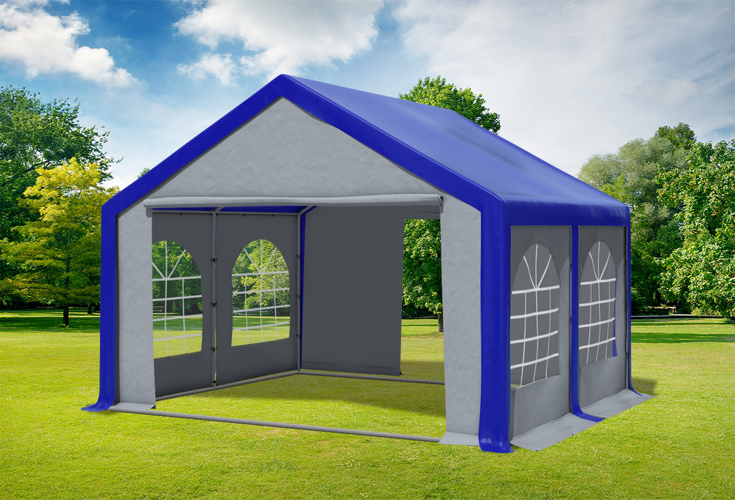 4x4 m Partyzelt, PVC blau grau
