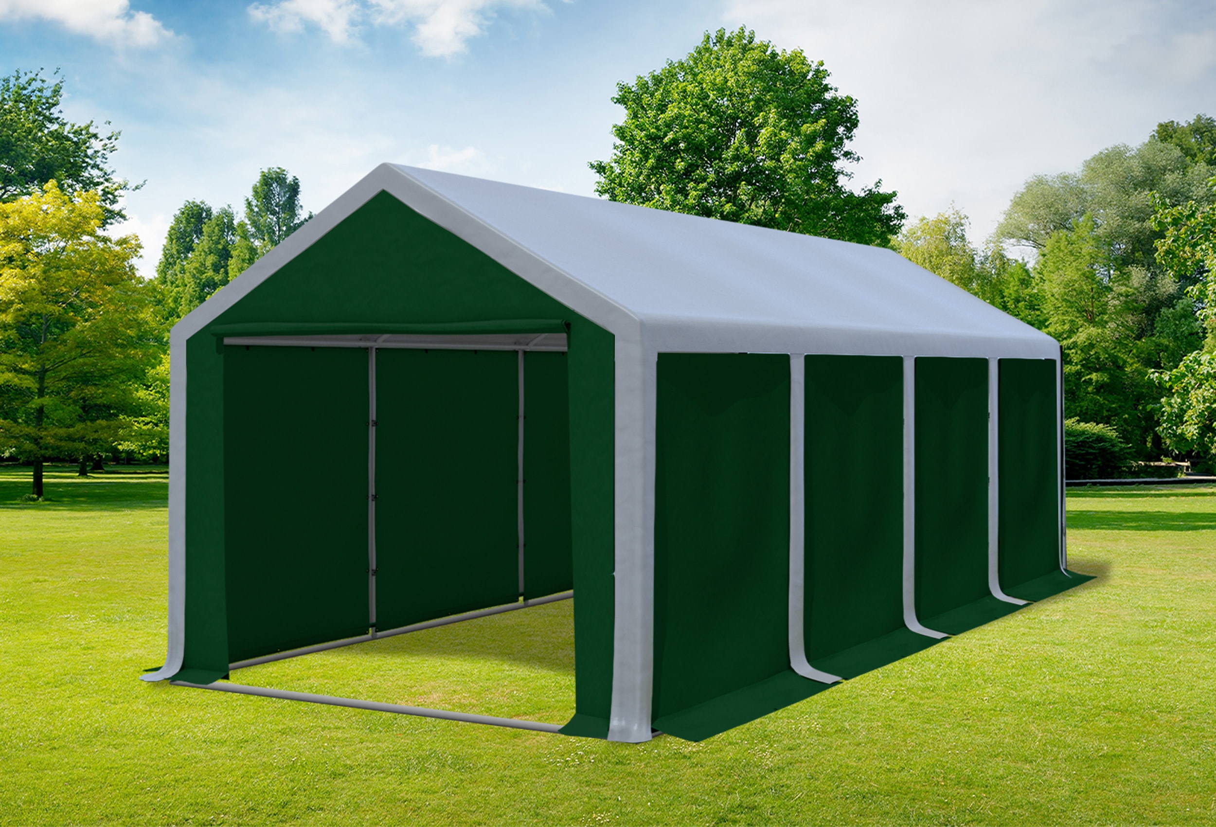3x8 m Partyzelt, PVC grau grün