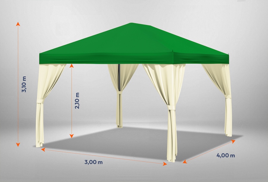 Grüner Gartenpavillon Sahara mit beigen Seitenteilen 3 x 4m