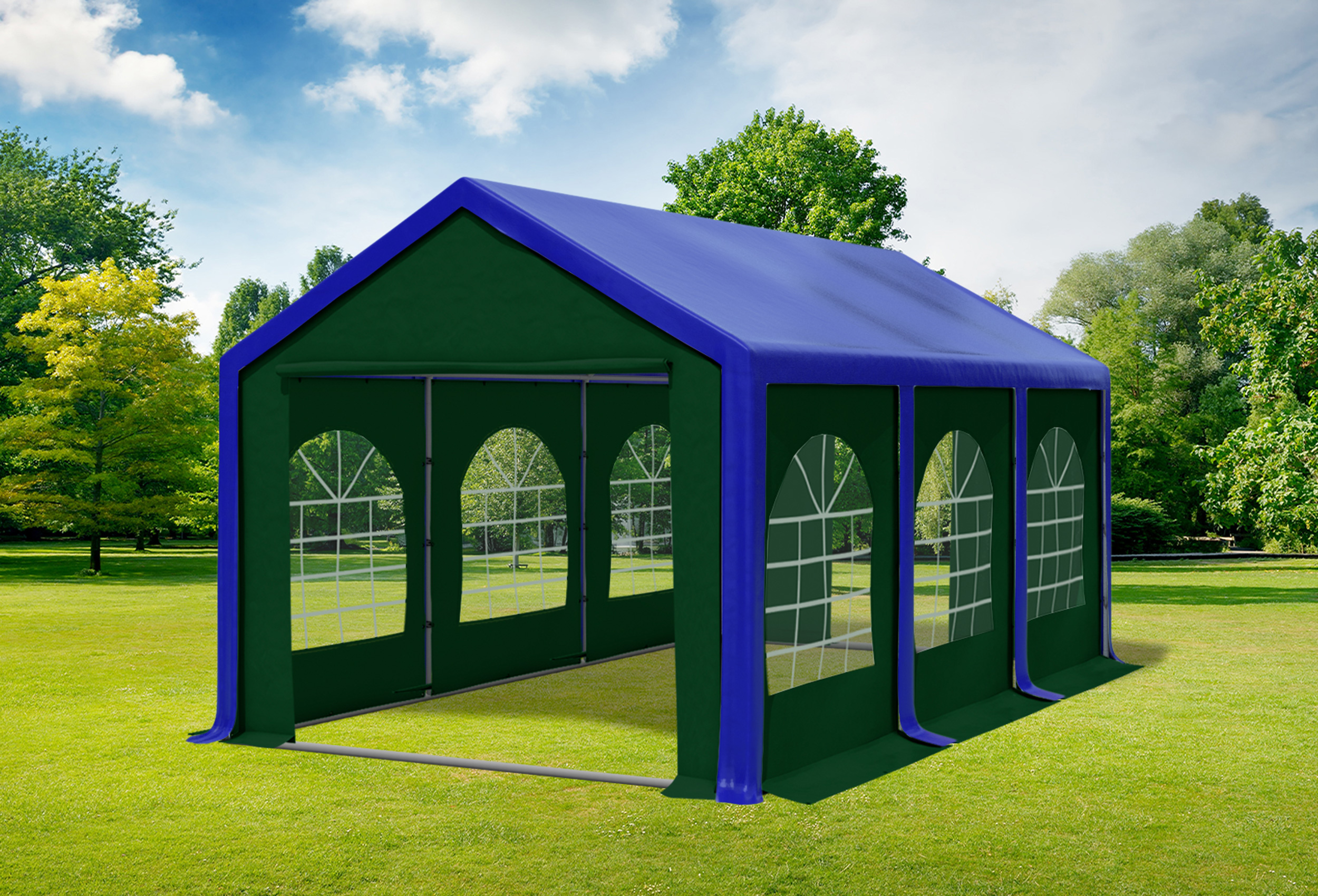 3x6 m Partyzelt, PVC blau grün
