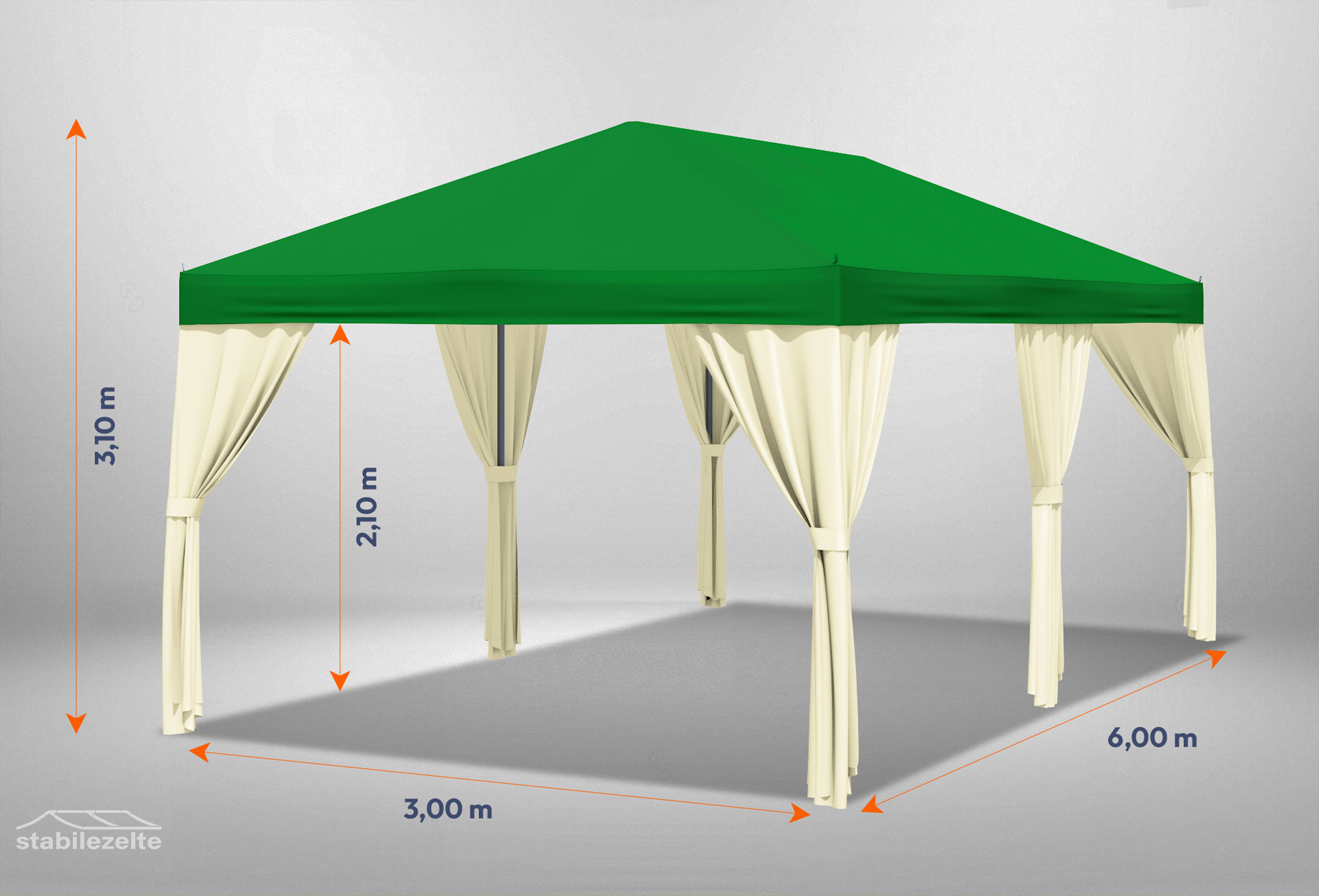 Grüner Gartenpavillon Sahara mit beigen Seitenteilen 3 x 6m