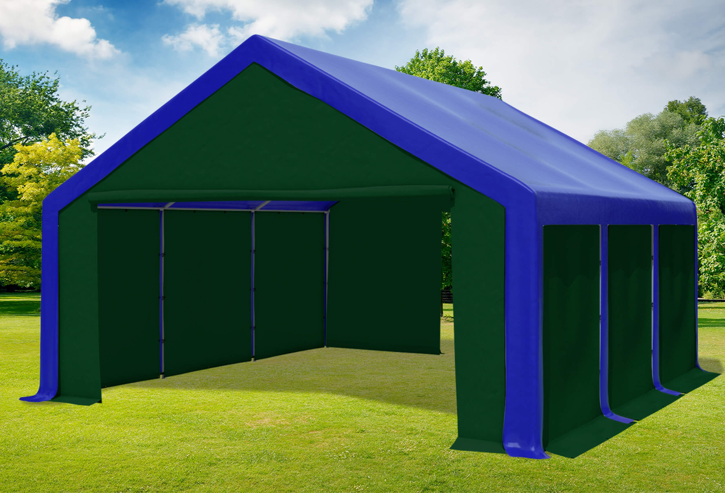 5x6 m Partyzelt, PVC blau grün