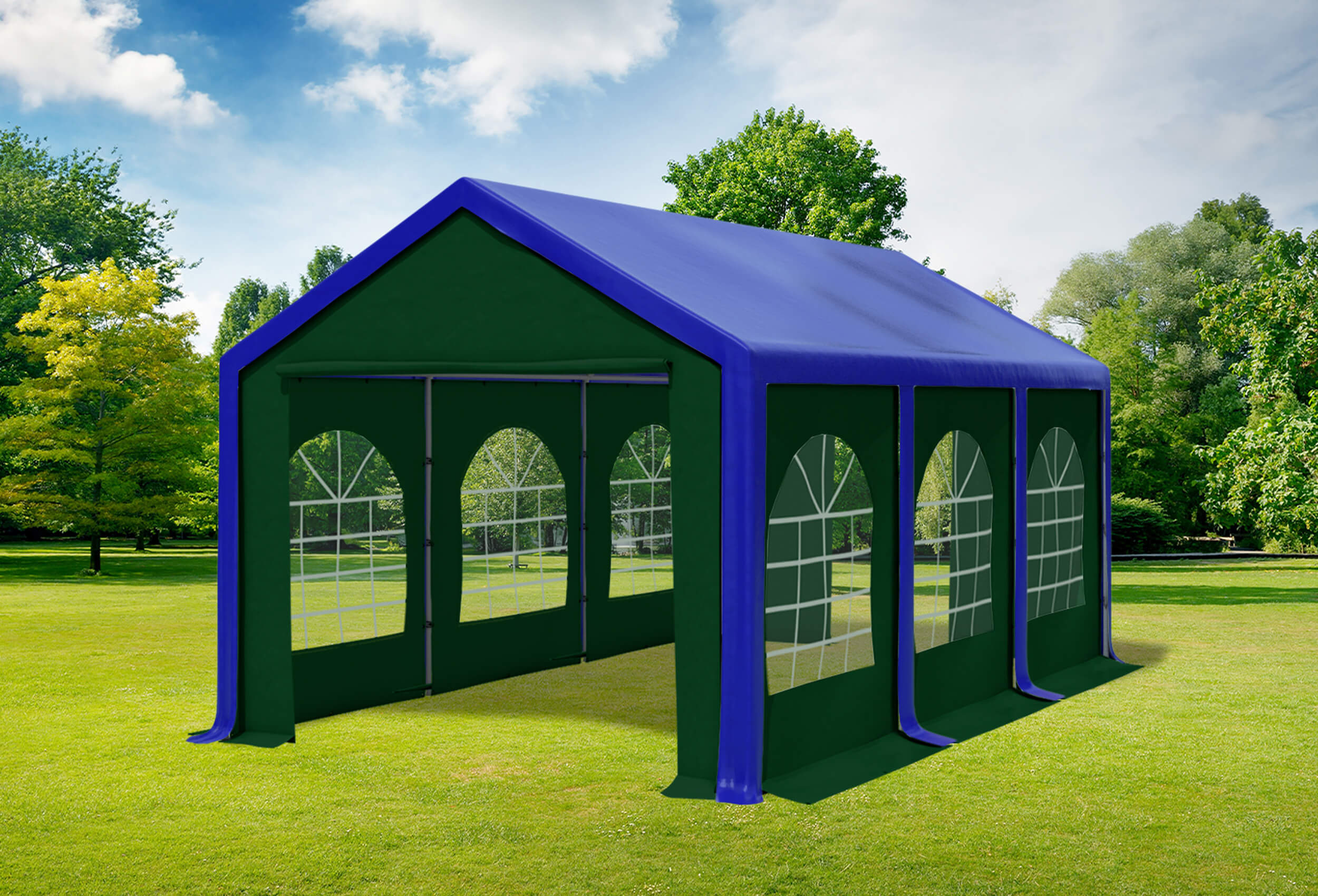 3x6 m Partyzelt, PVC blau grün