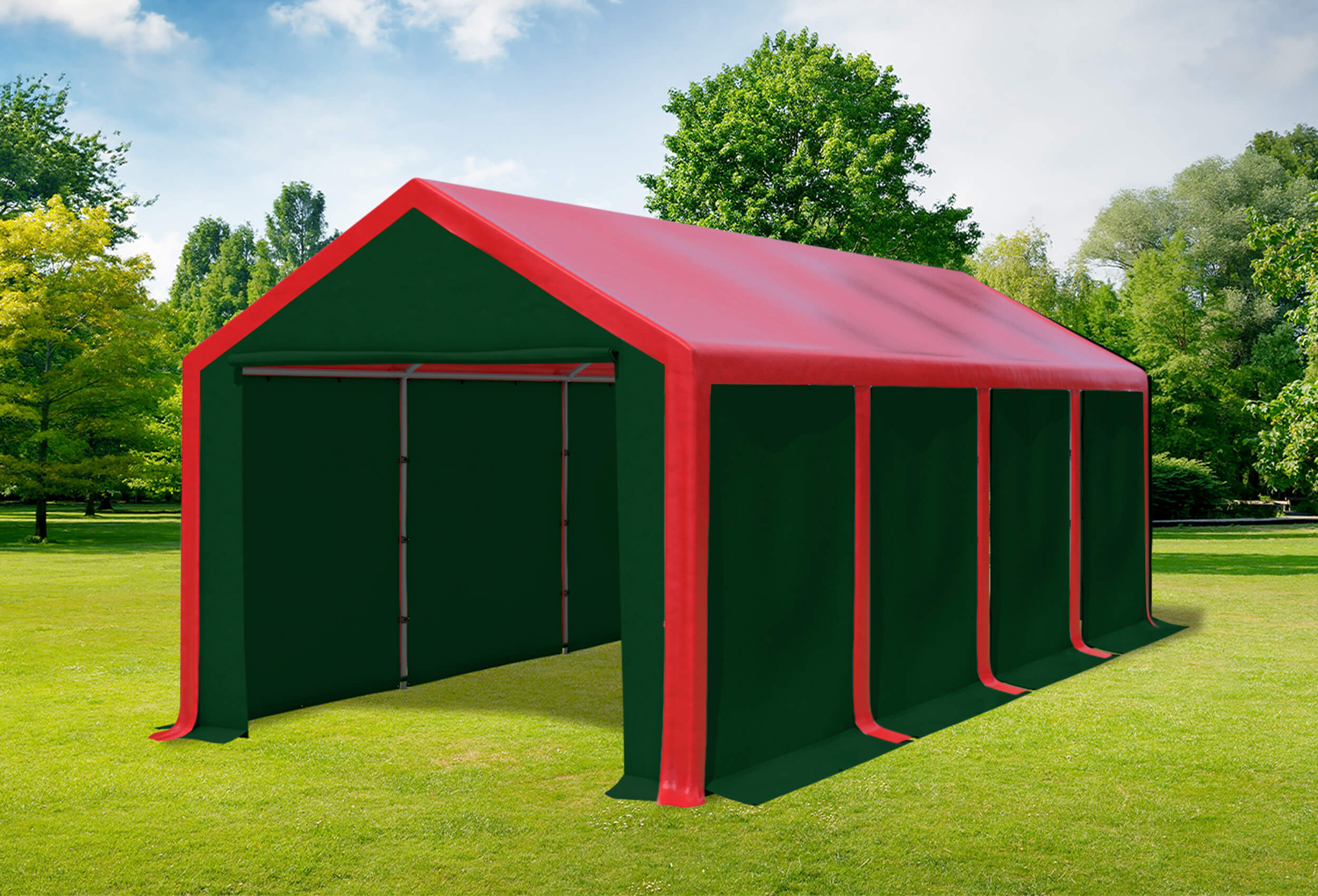 3x8 m Partyzelt, PVC rot grün