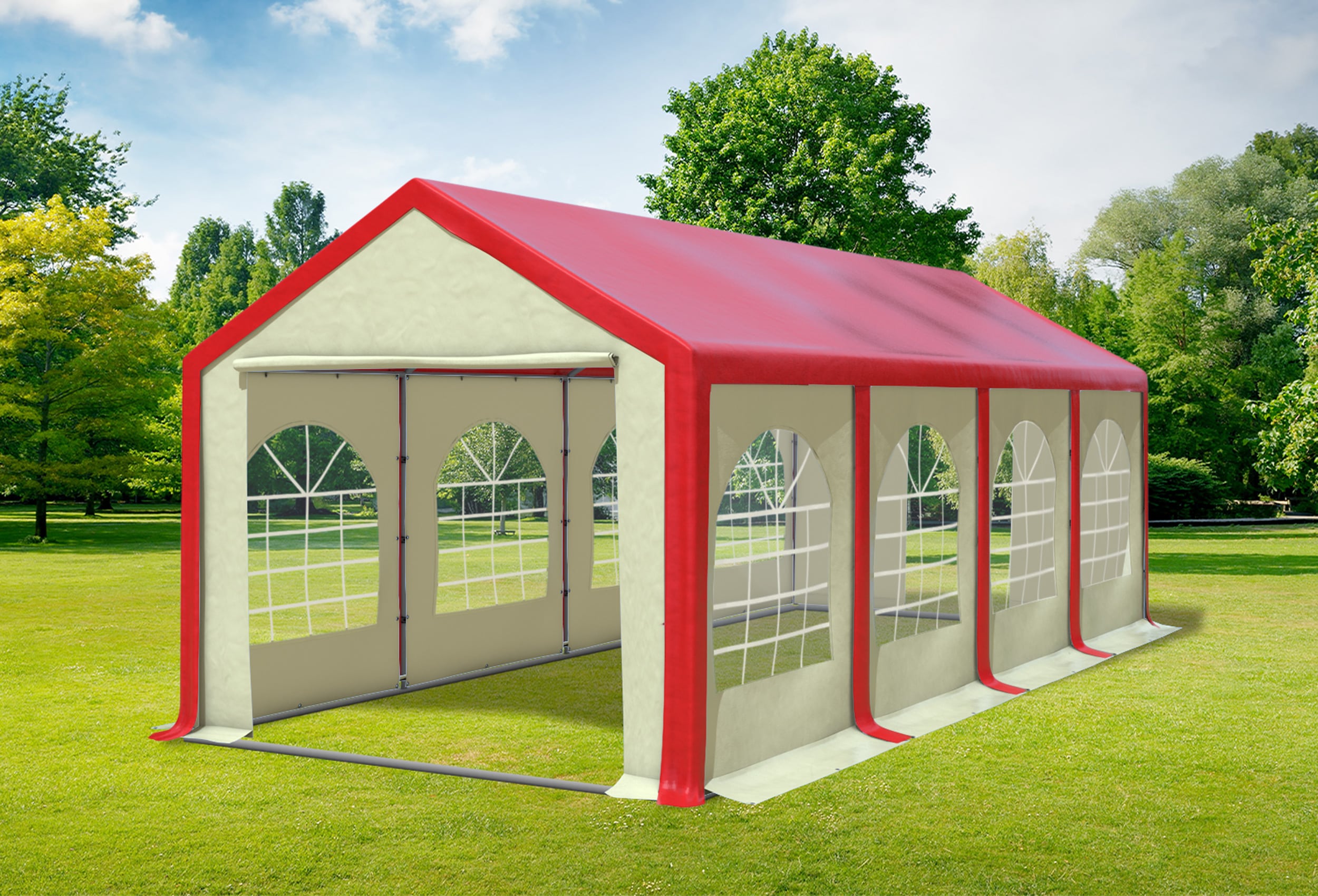 3x8 m Partyzelt, PVC rot Beige