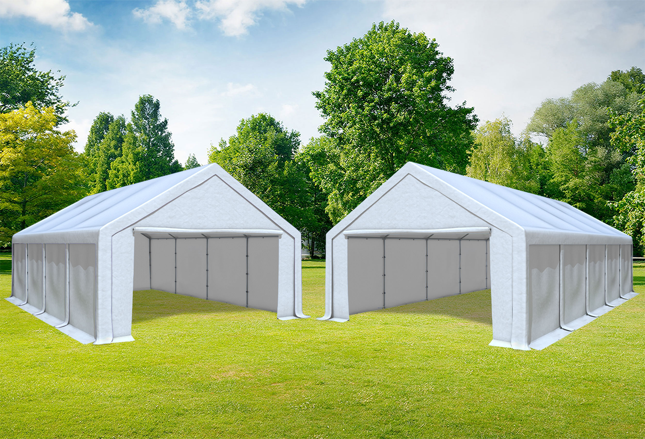 5x10 m 2in1 Kombizelt mit extra 5x8 m Dach, PVC weiß