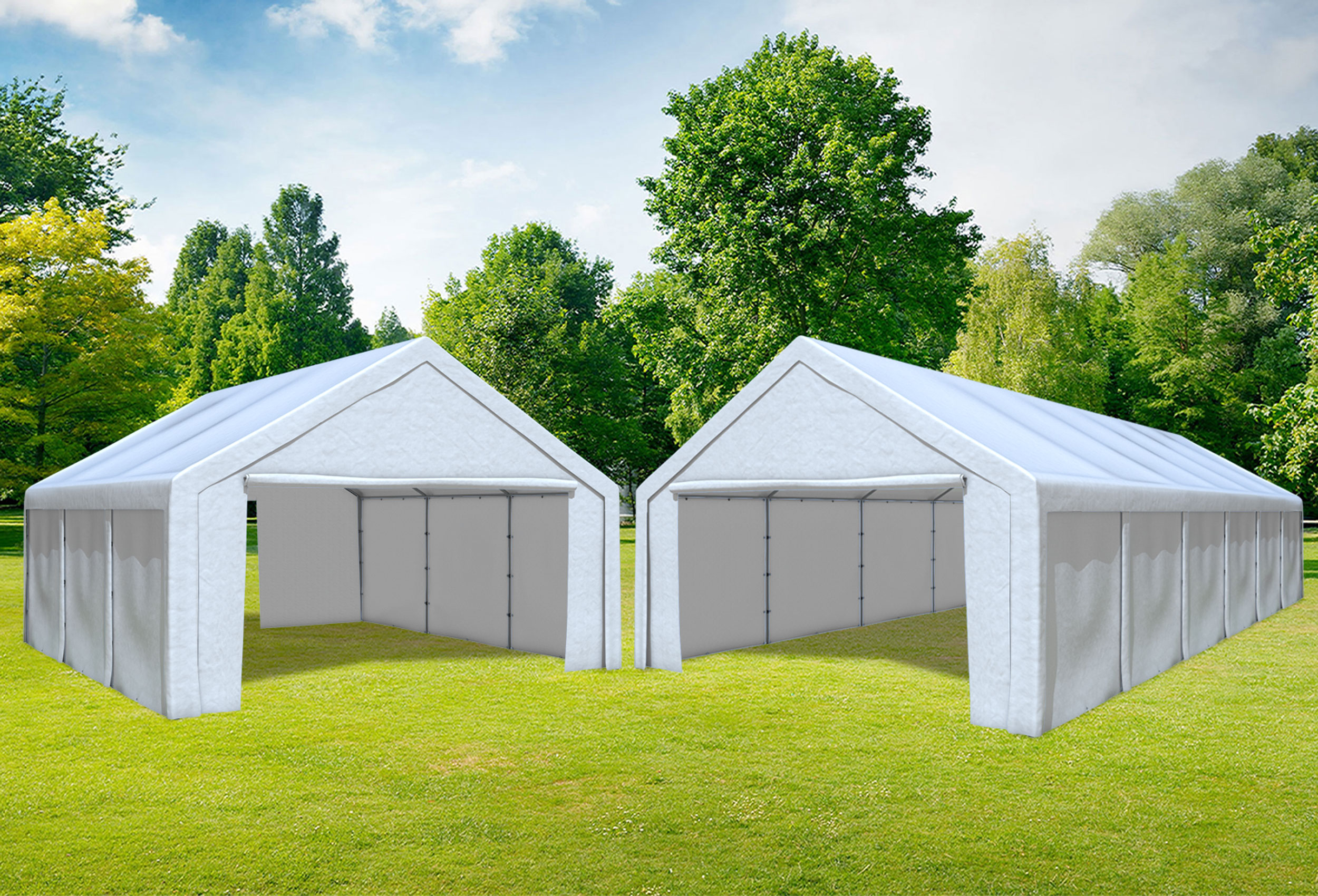 5x12 m 2in1 Kombizelt mit extra 5x6 m Dach, PE weiß