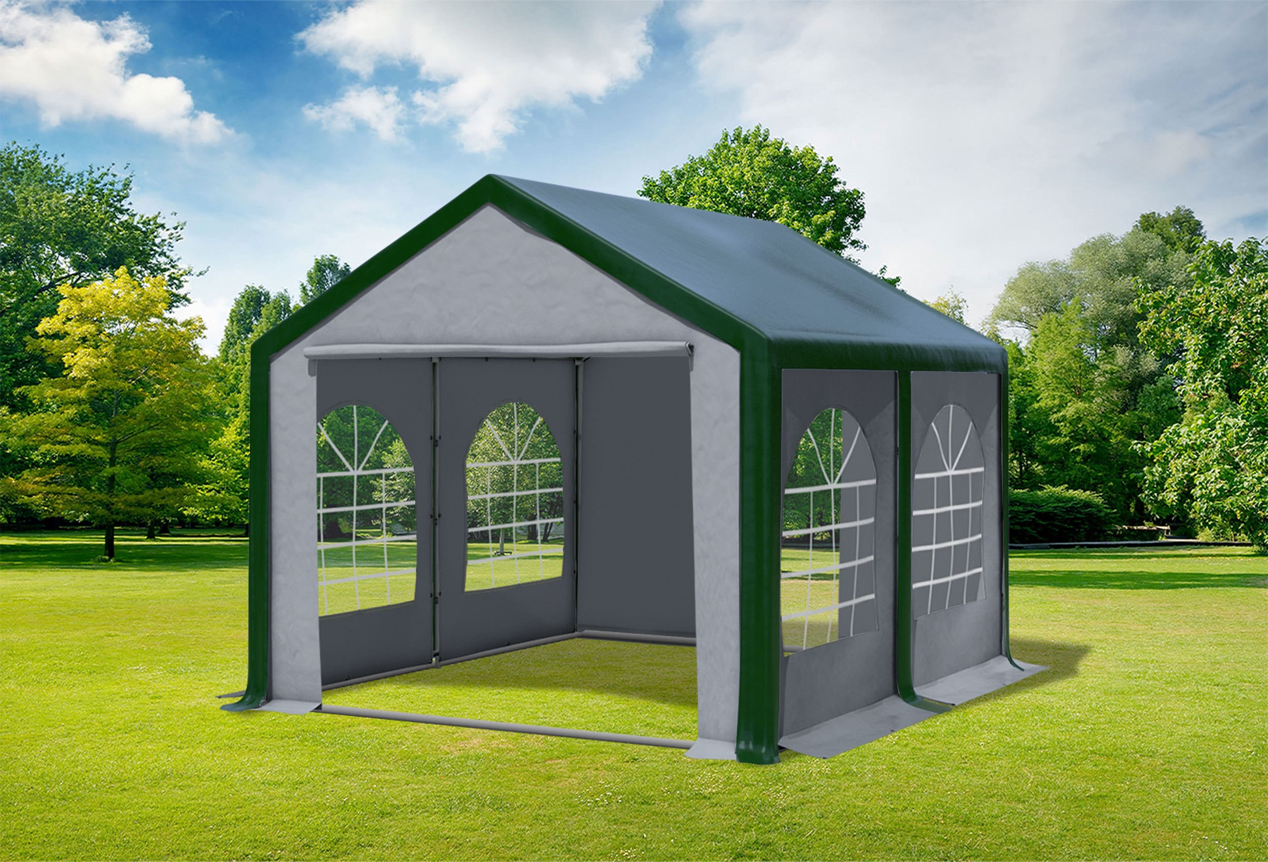 3x4 m Partyzelt, PVC grün grau