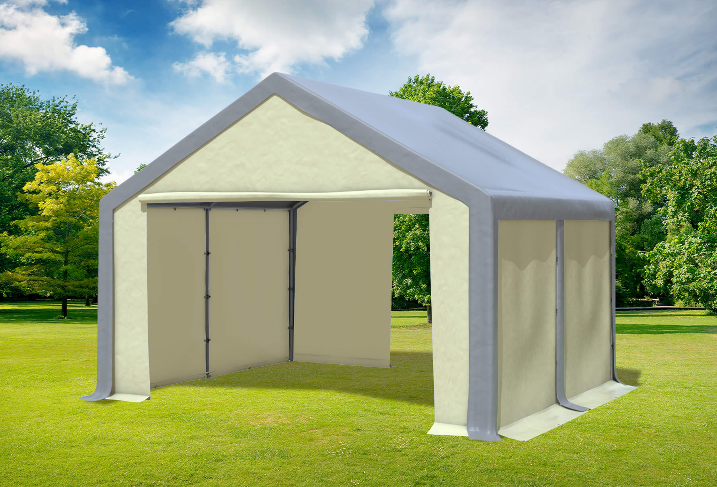 4x4 m Partyzelt, PVC grau Beige