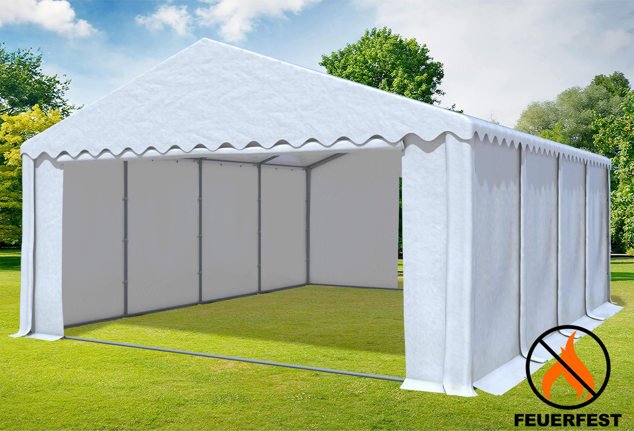 6x8 m Partyzelt, 2,6m Seitenhöhe PVC feuersicher weiß