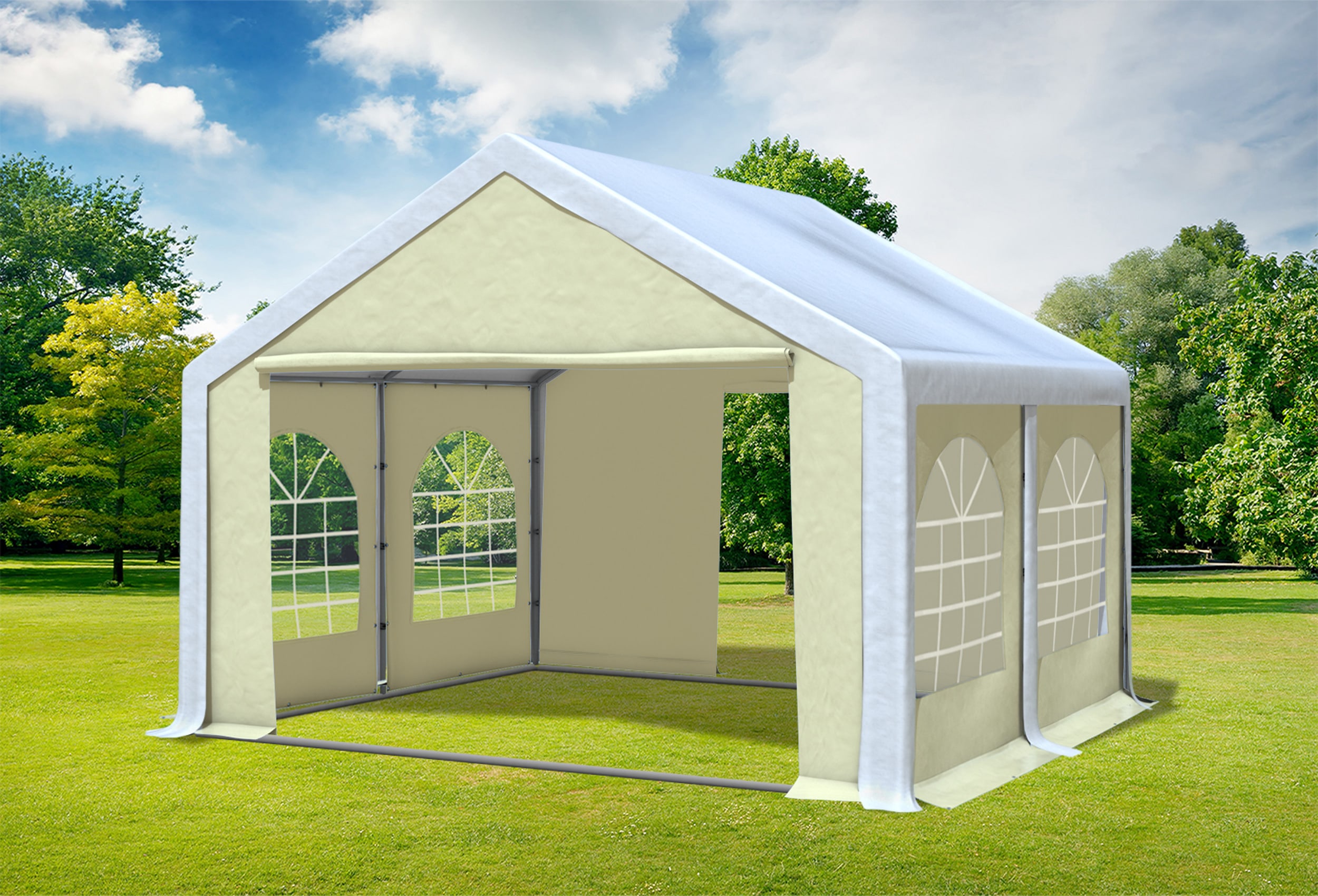 4x4 m Partyzelt, PVC weiß Beige