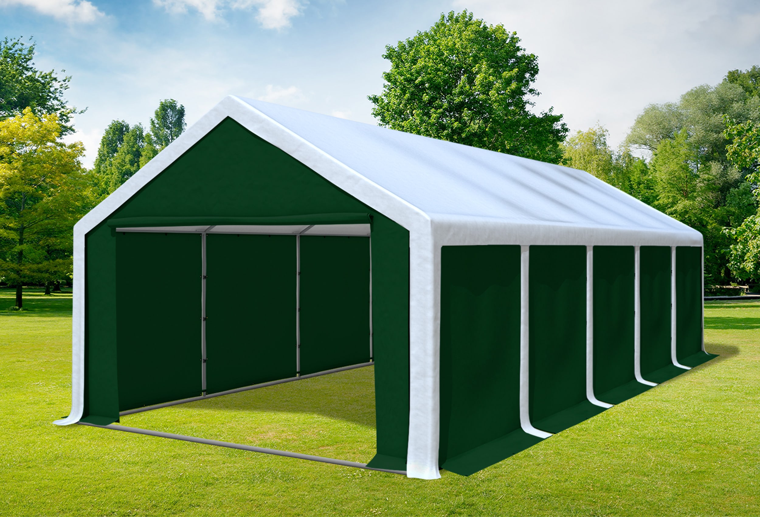 4x10 m Partyzelt, PVC weiß grün