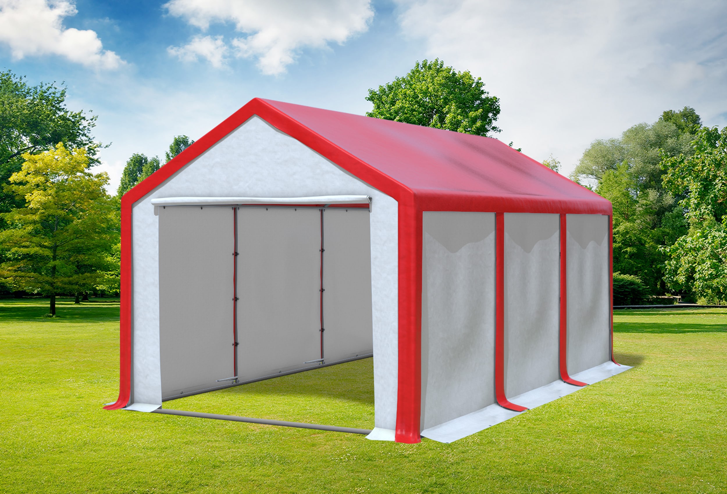 3x6 m Partyzelt, PVC rot weiß