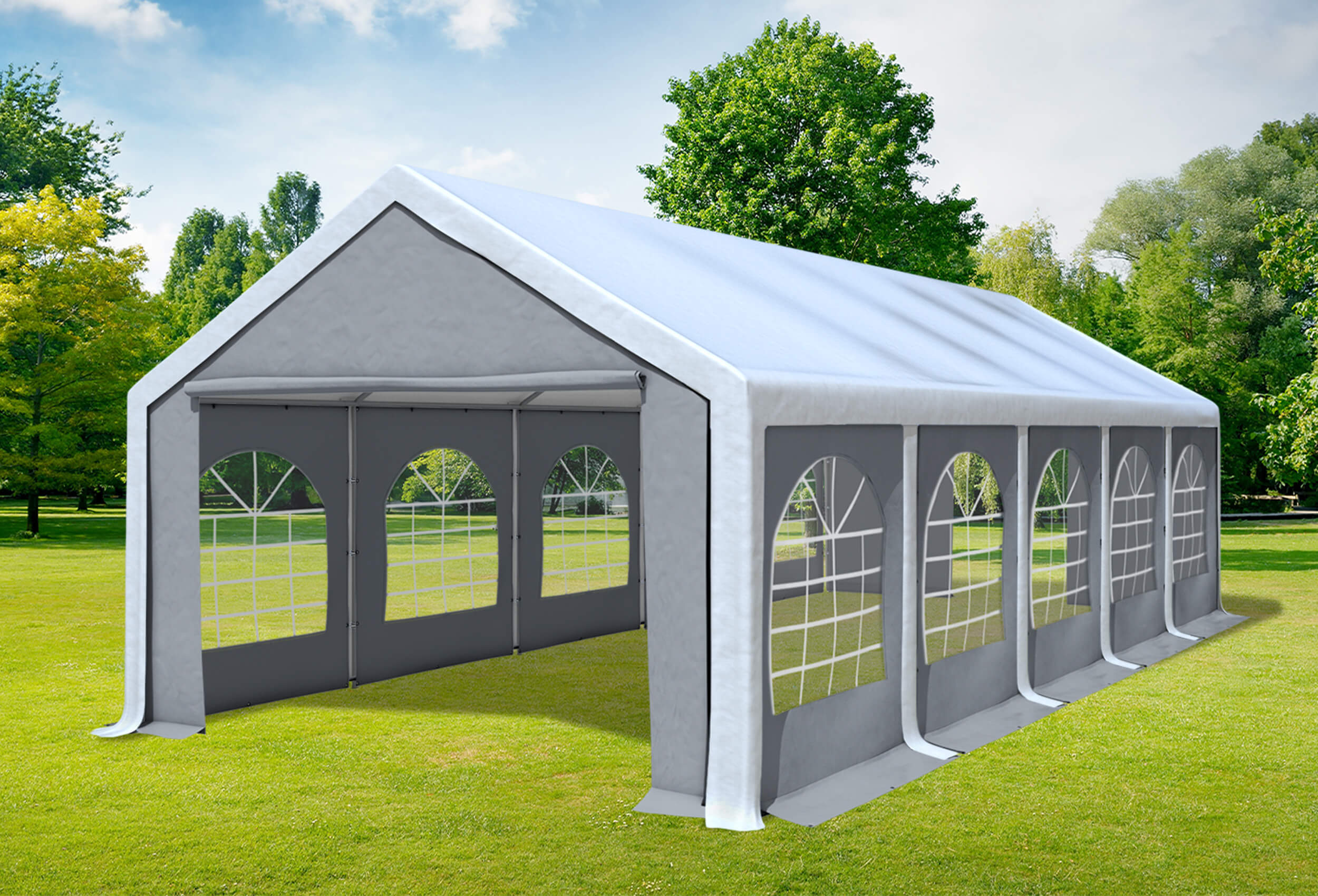 4x10 m Partyzelt, PVC weiß grau