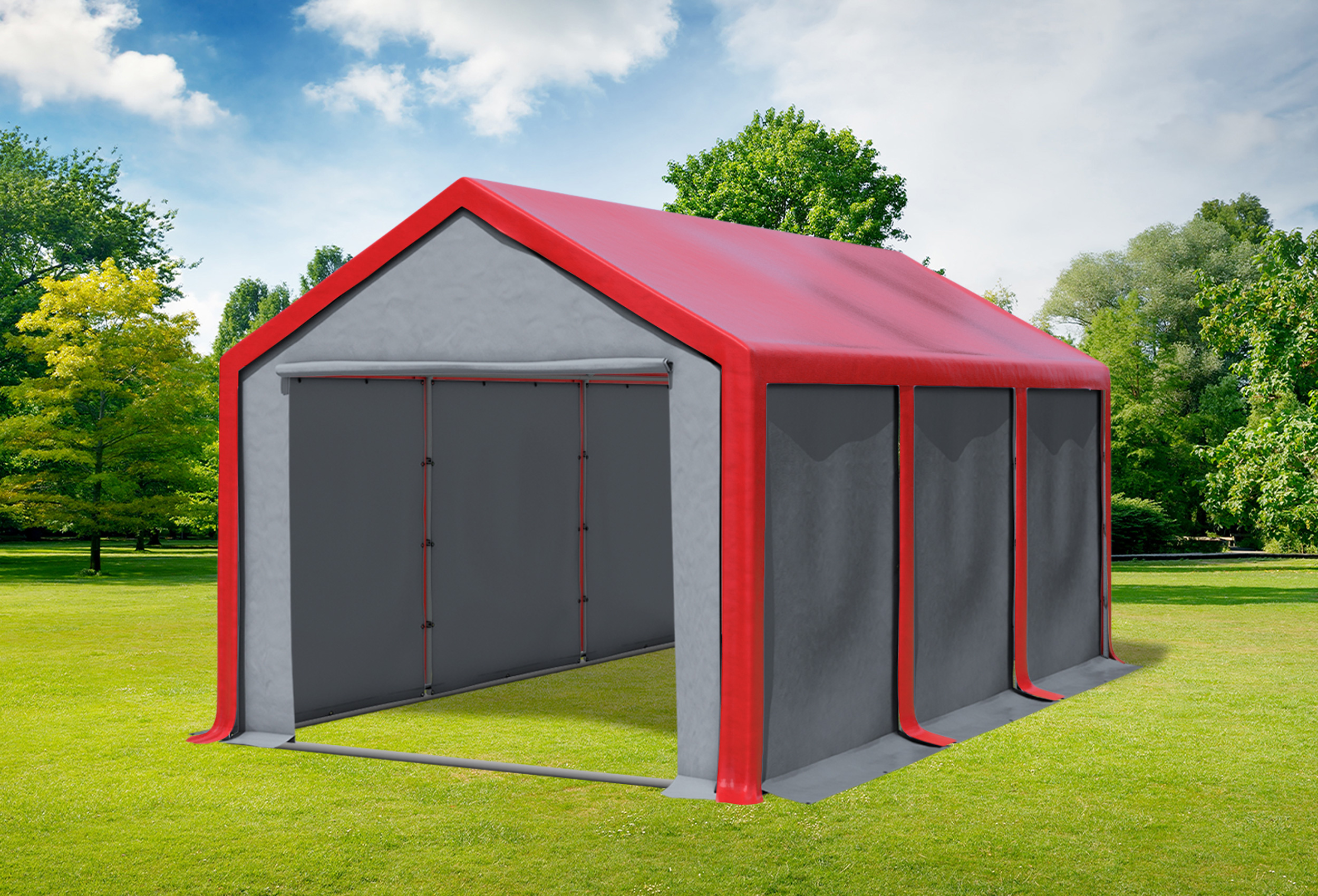 3x6 m Partyzelt, PVC rot grau