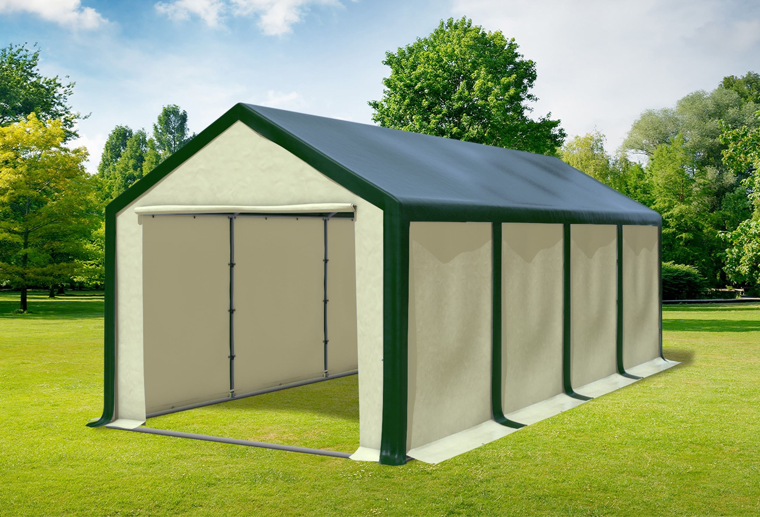 3x8 m Partyzelt, PVC grün Beige