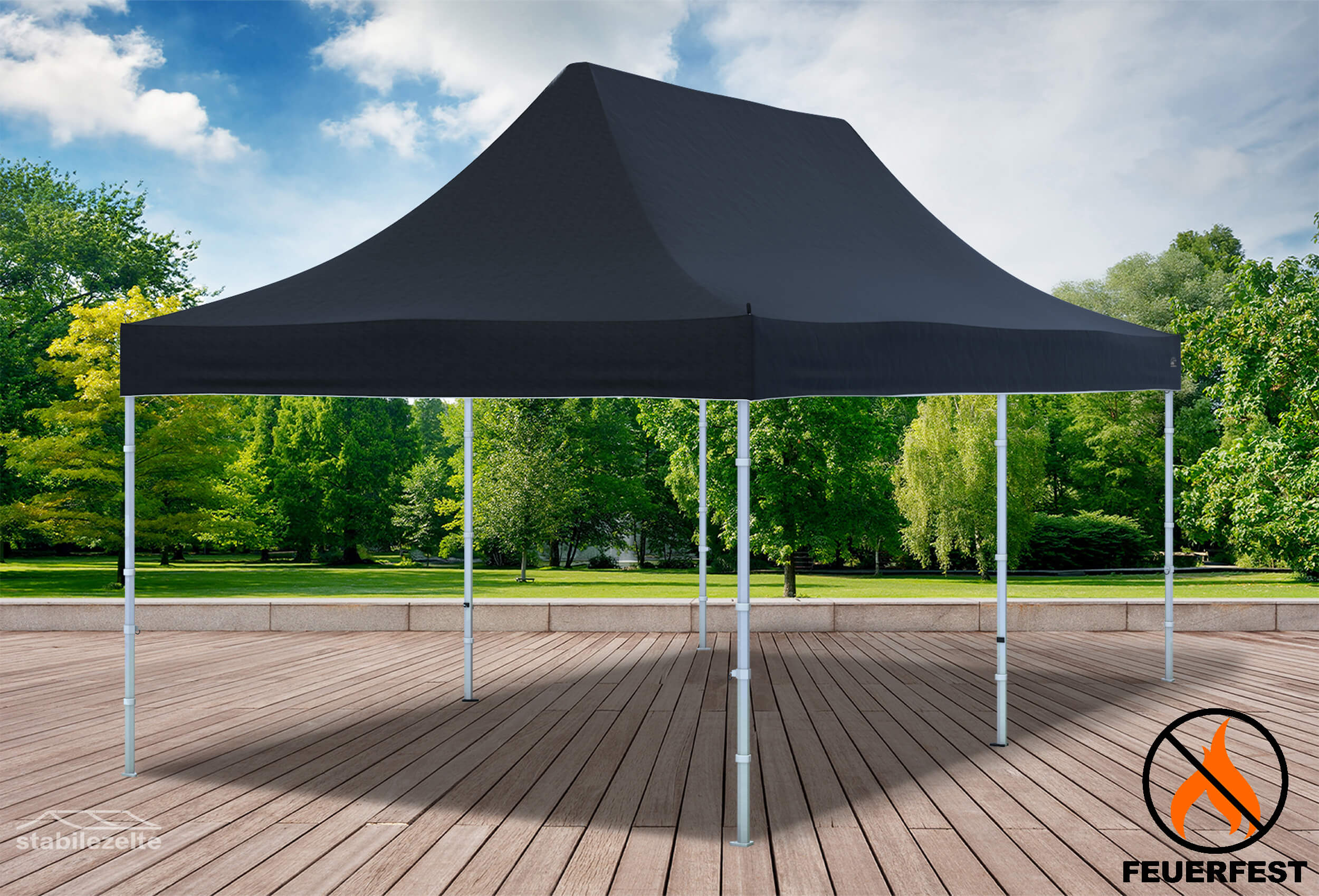 3x6 m Faltzelt Dachplane, PVC FR, schwarz