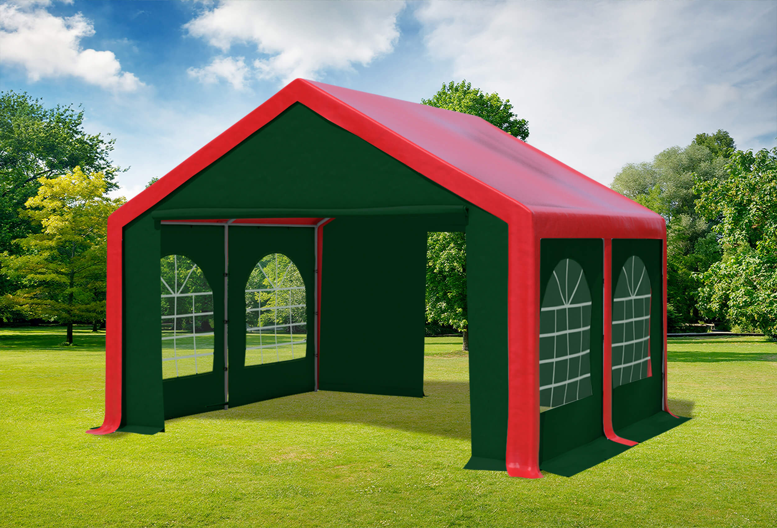 4x4 m Partyzelt, PVC rot grün