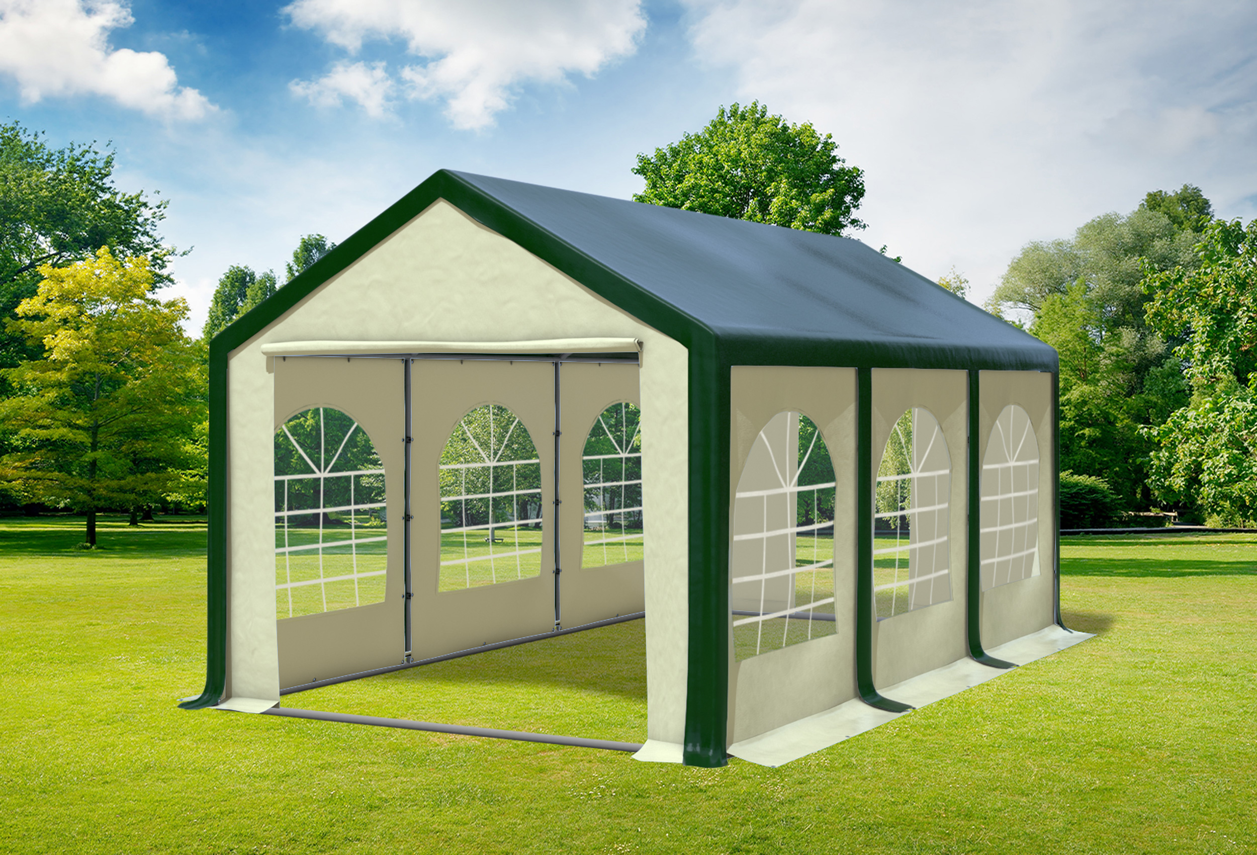 3x6 m Partyzelt, PVC grün Beige