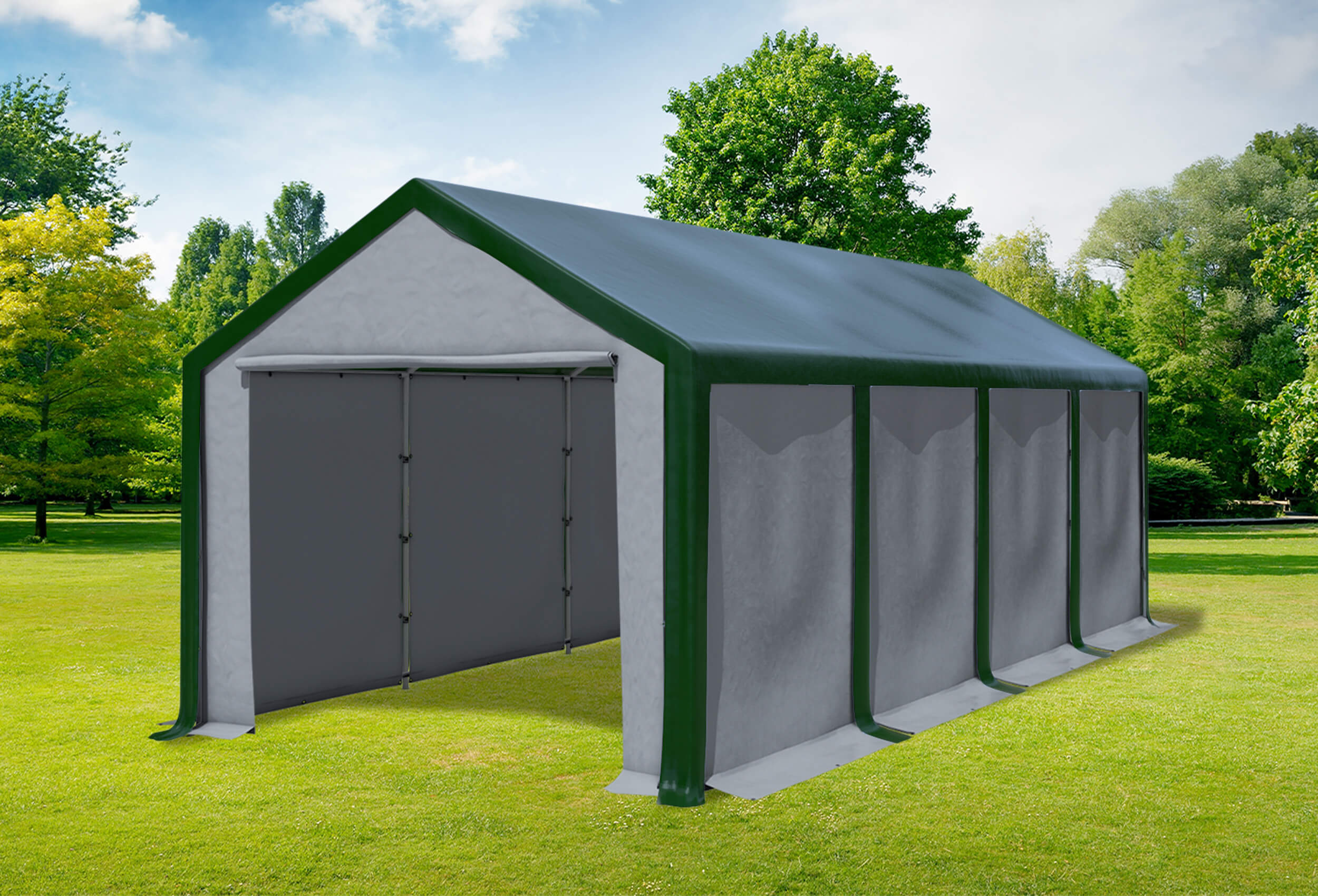 3x8 m Partyzelt, PVC grün grau