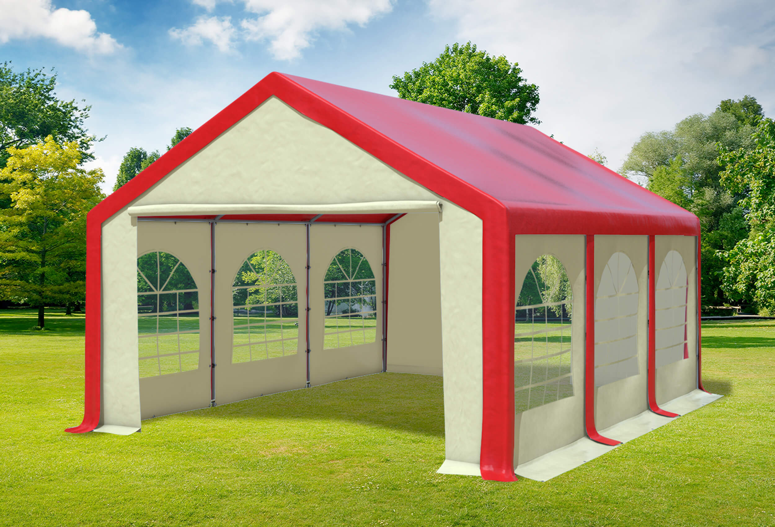 4x6 m Partyzelt, PVC rot Beige