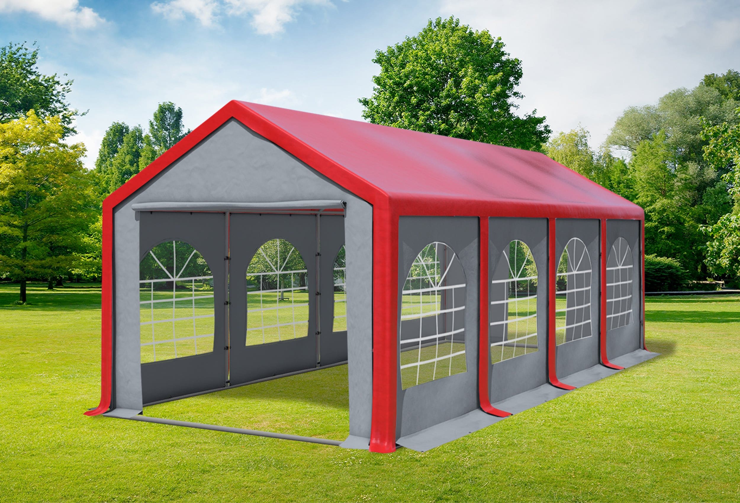3x8 m Partyzelt, PVC rot grau
