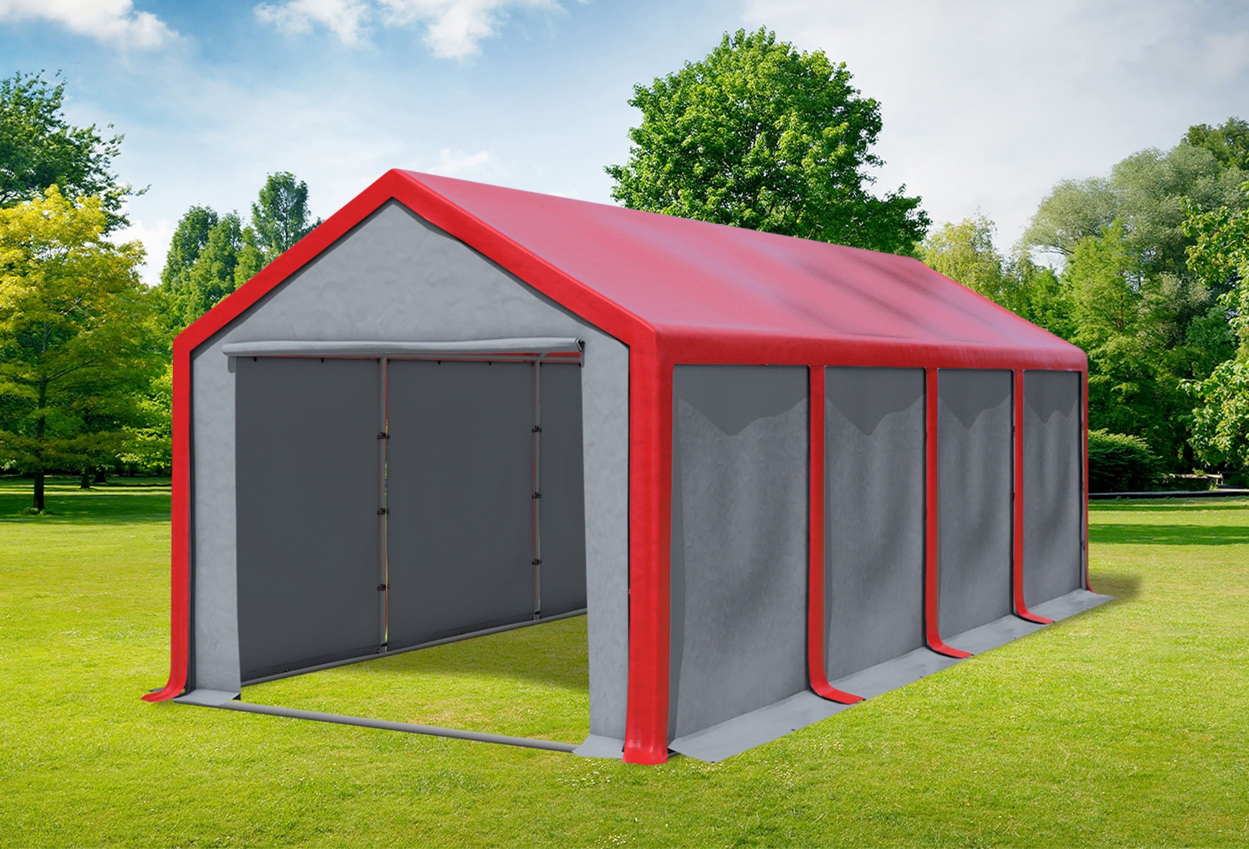 3x8 m Partyzelt, PVC rot grau